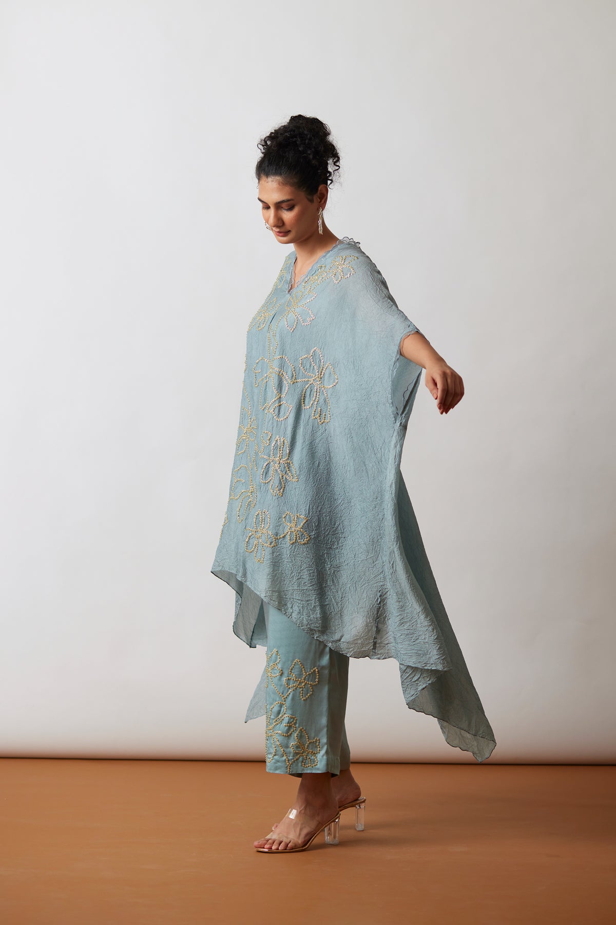 Cloud Blue Crushed silk Kaftan set