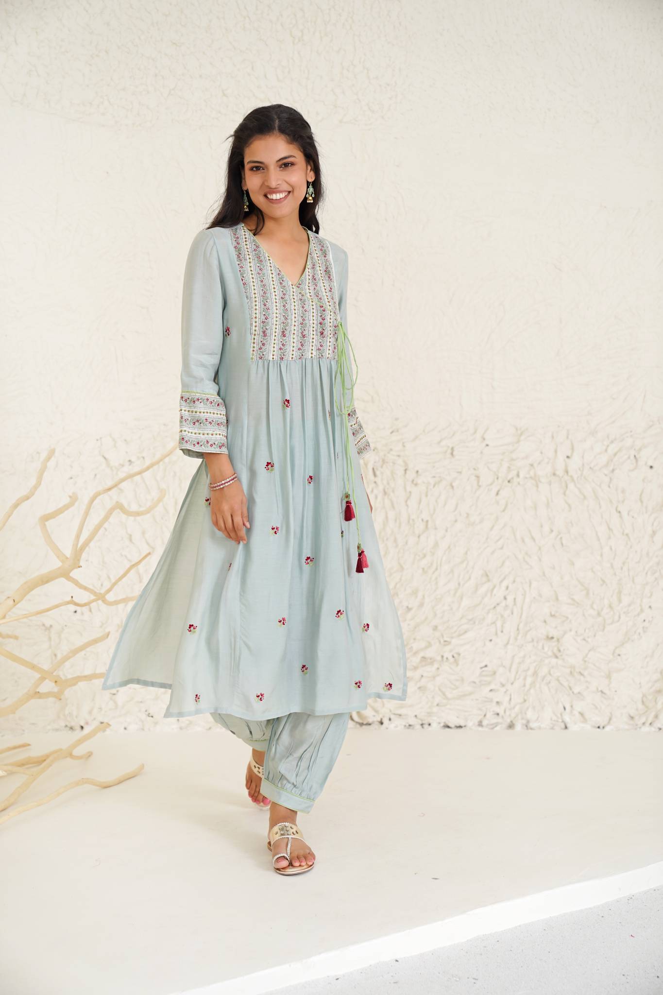 Whispering Blue Kurta with Pegged Pants- Set of 2