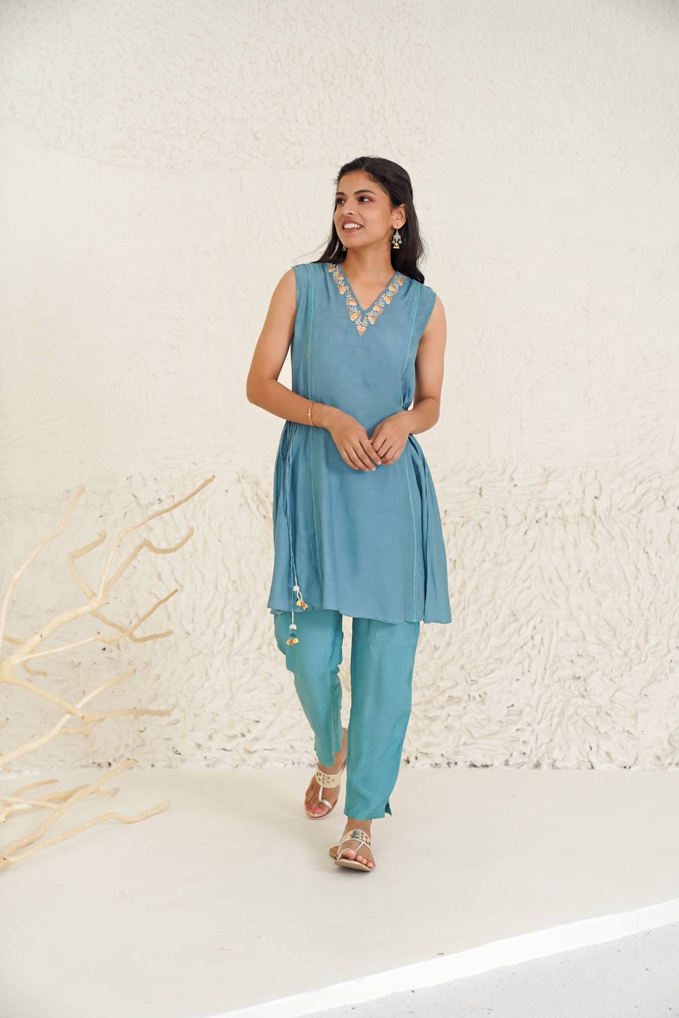 Canal Blush Kurta with Narrow Pants- Set of 2