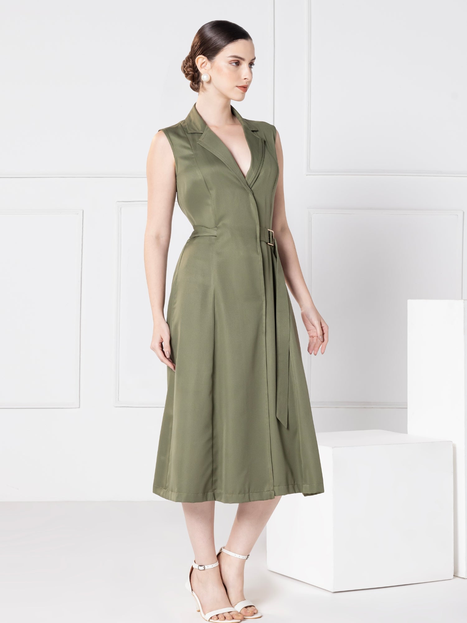 Olive Elegance Midi Dress