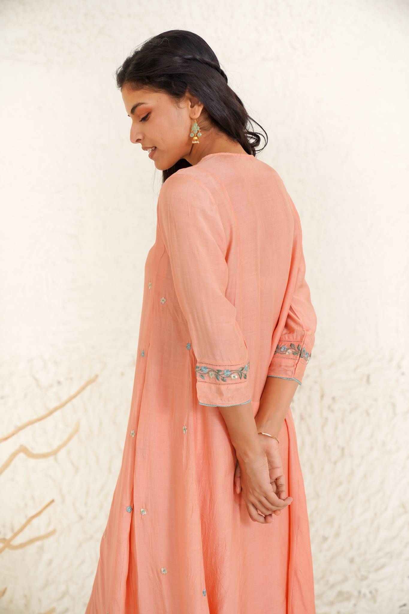 Coral Daisy Kurta with Narrow Pants- Set of 2