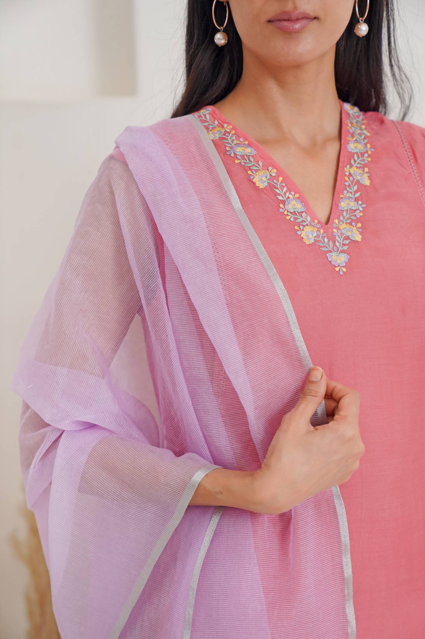 Sunkist Blush Kurta with Narrow Pants- Set of 2