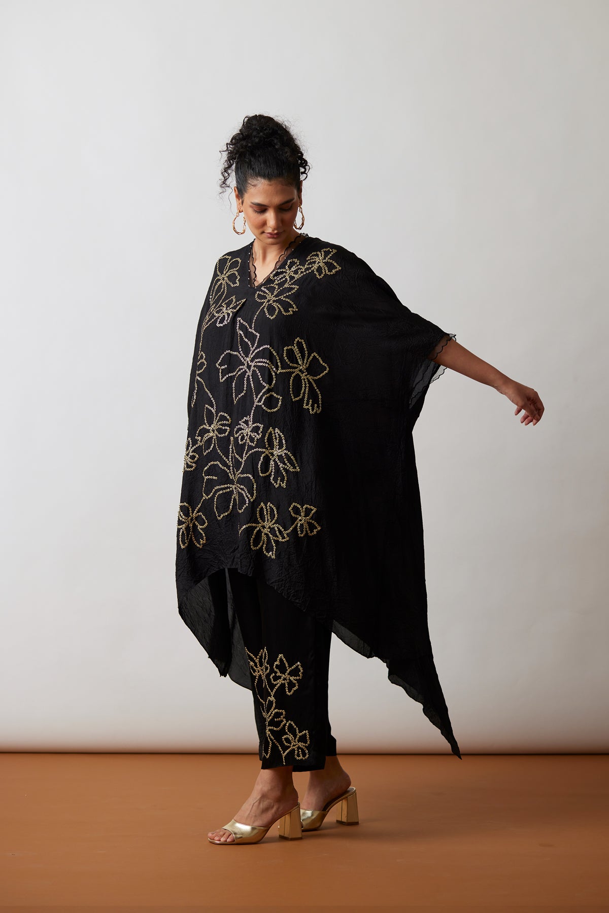 Black Crushed silk Kaftan set