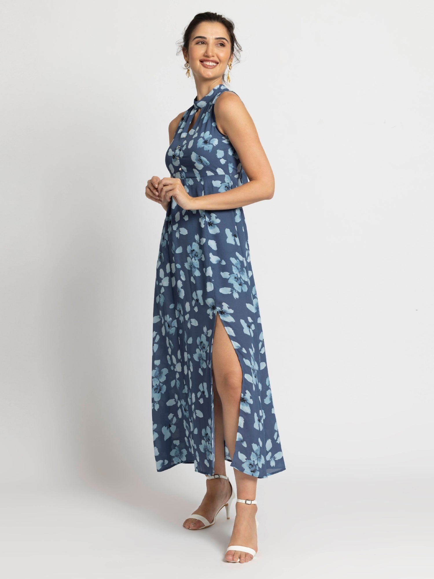 Floral Waterfall Halterneck Maxi Dress