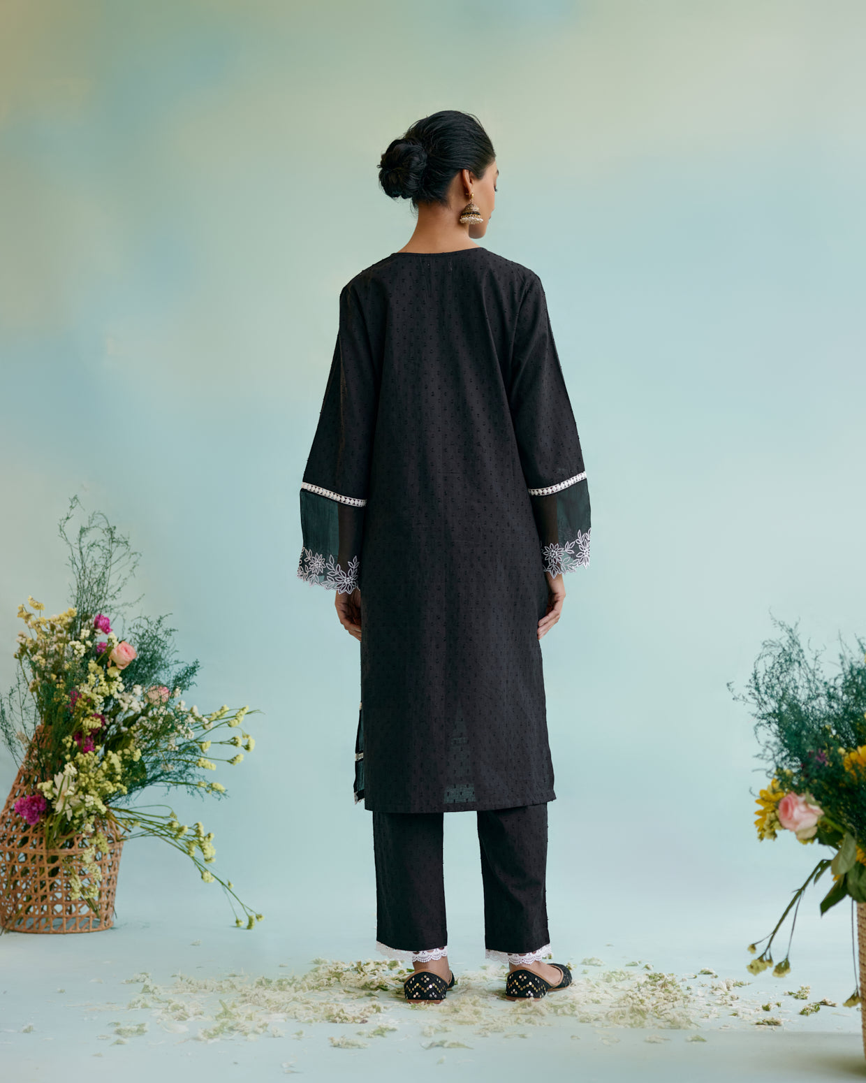 Black Lily Kurta in Cotton Dobby Fabric with Narrow Pants