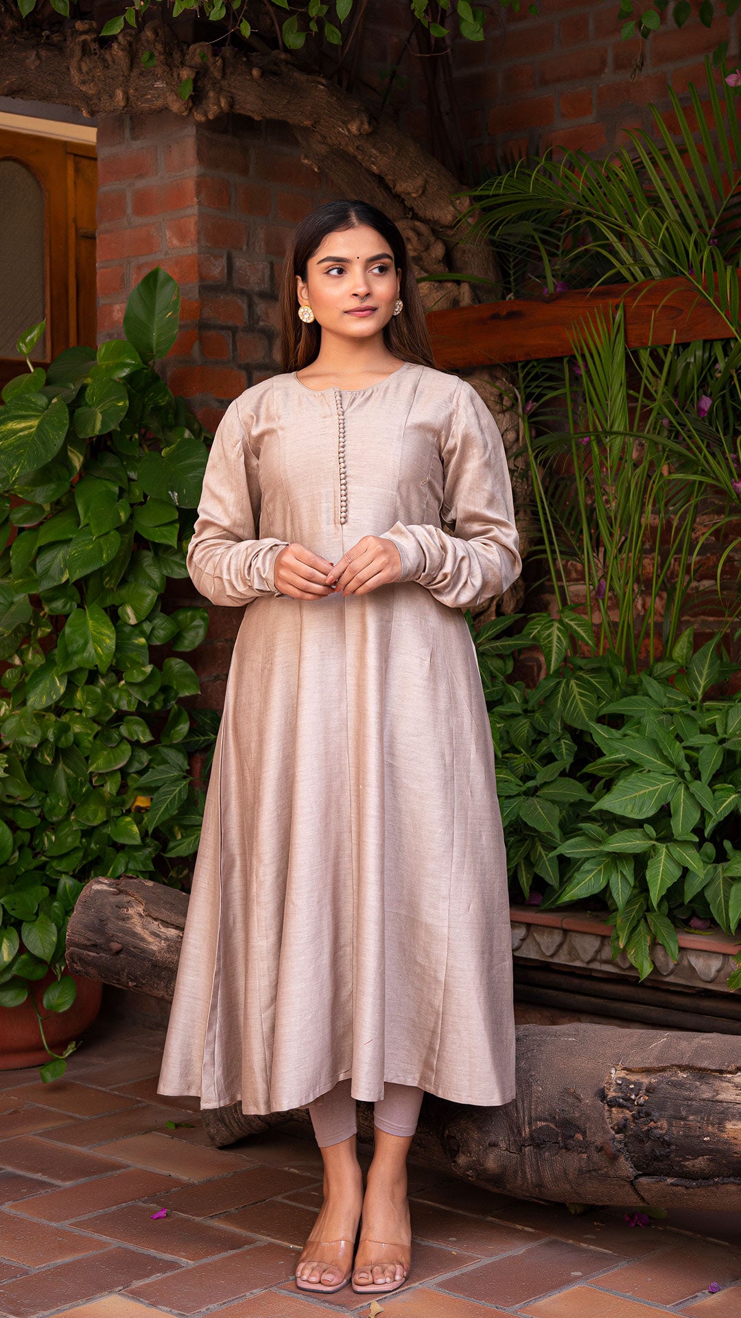 MEERA CHANDERI SILK ANARKALI KURTA IN GREY