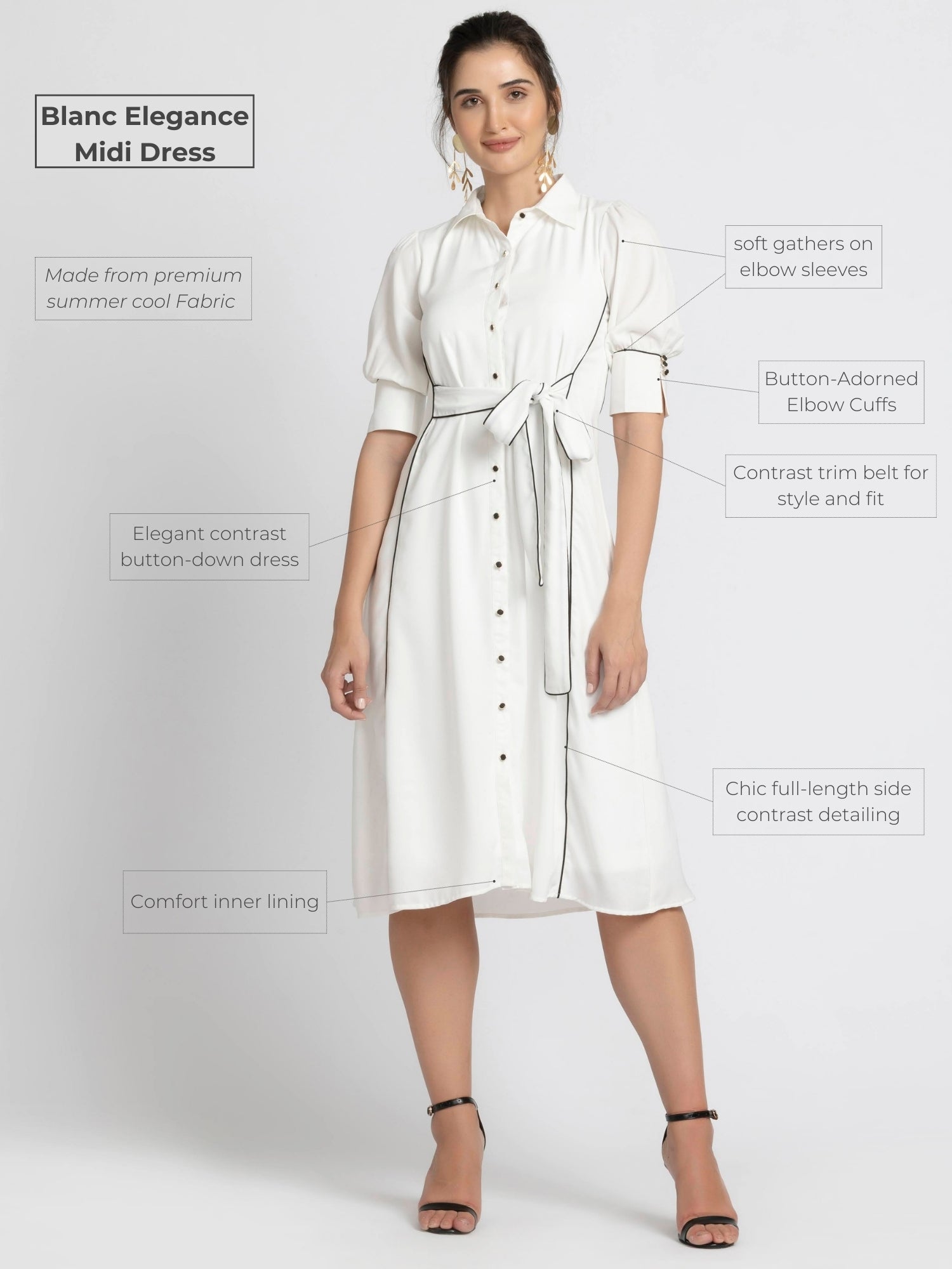 Blanc Elegance Midi Dress