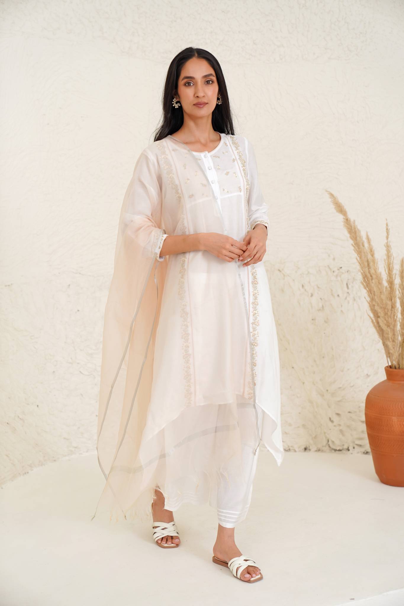 Ice Tone Kurta with Wide Leg Pants- Set of 2