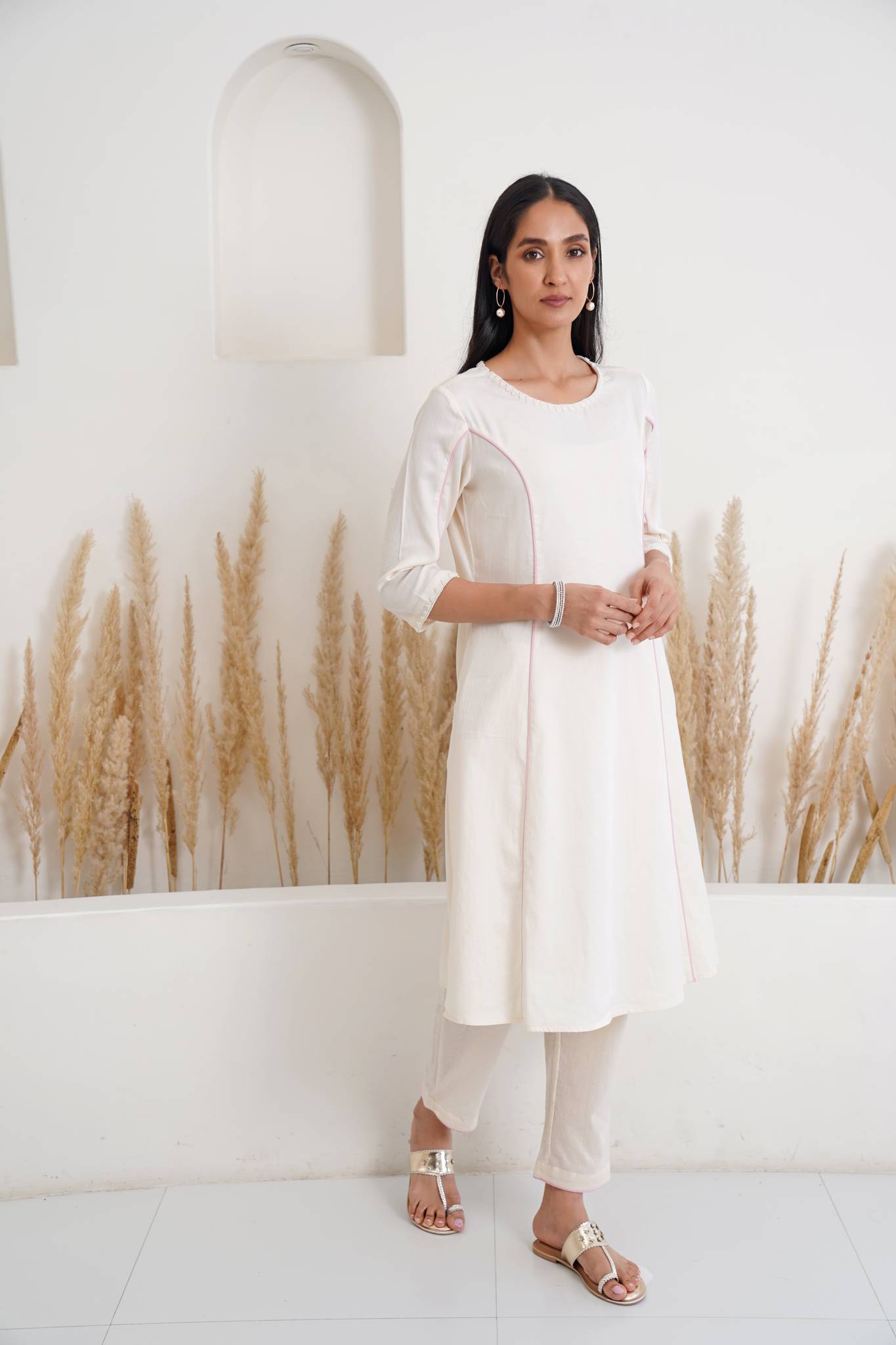 Ivory Pearl Kurta with Narrow Pants- Set of 2