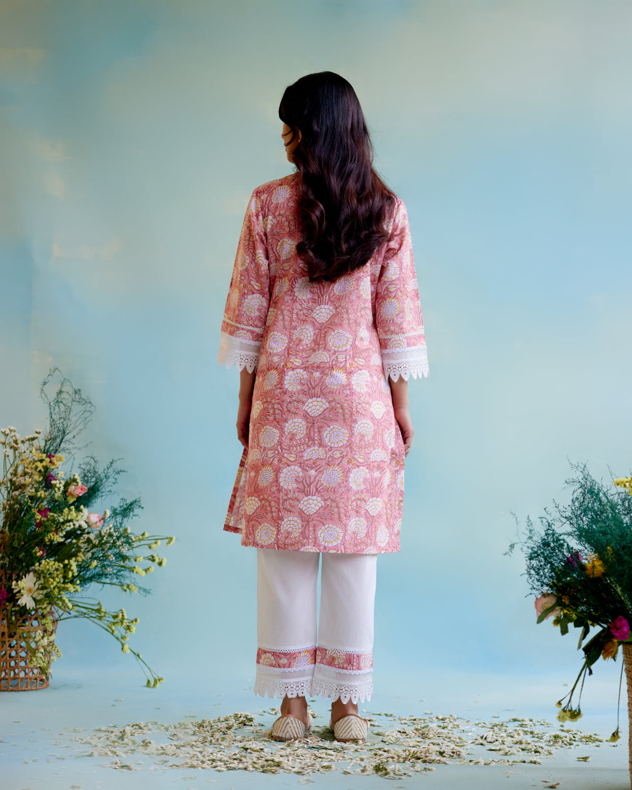 Dusty Rose Cotton Kurta with Narrow Pants