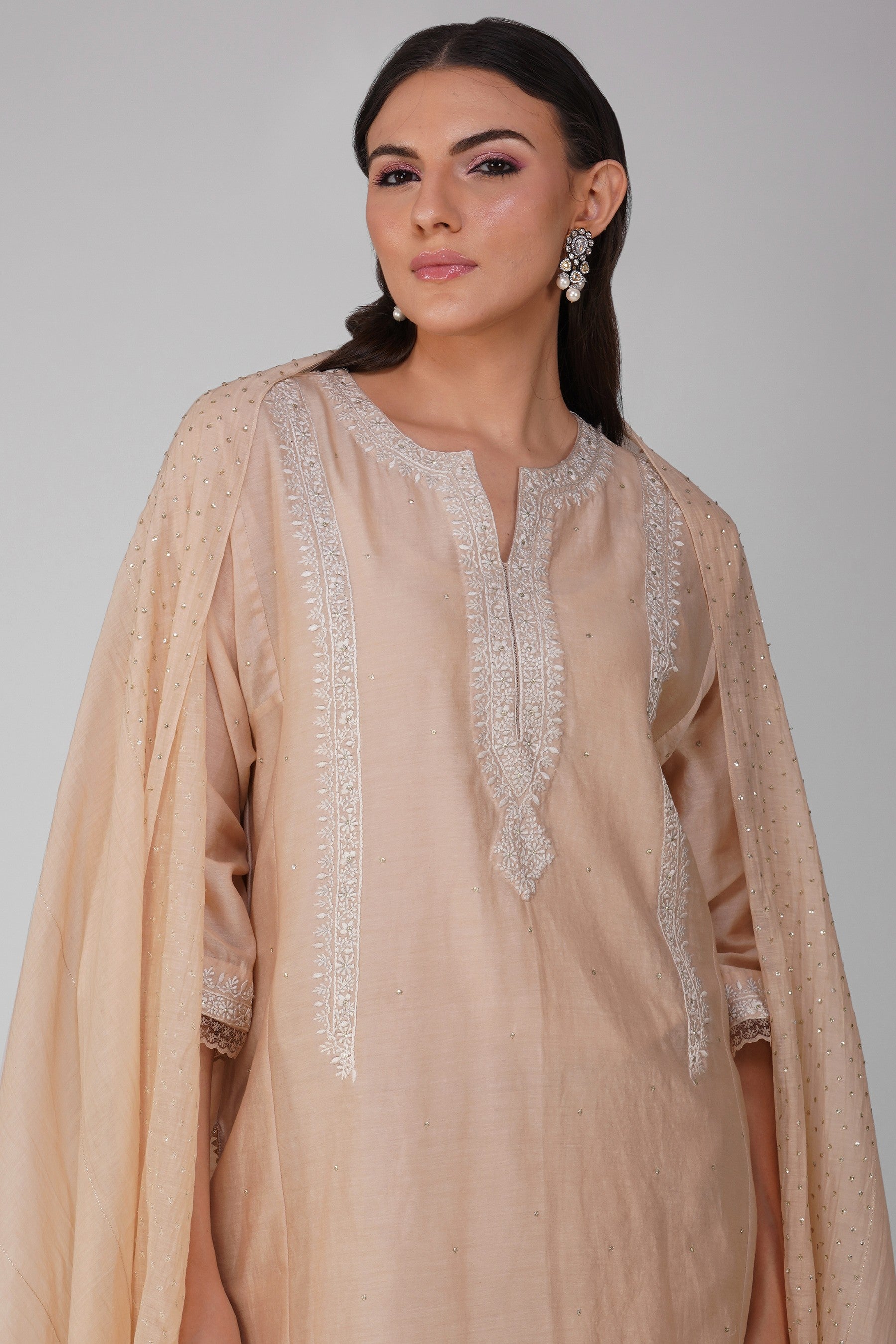 Flower Border Kalidar Kurta Set-Kora