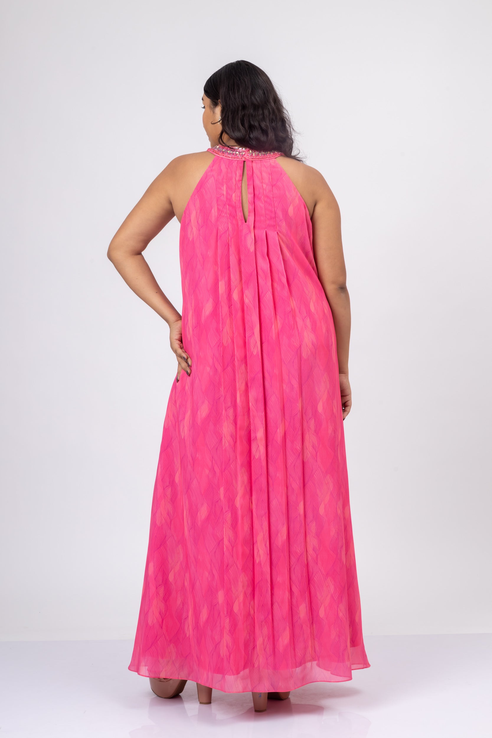 Irises Pink Halter Neck Maxi Dress