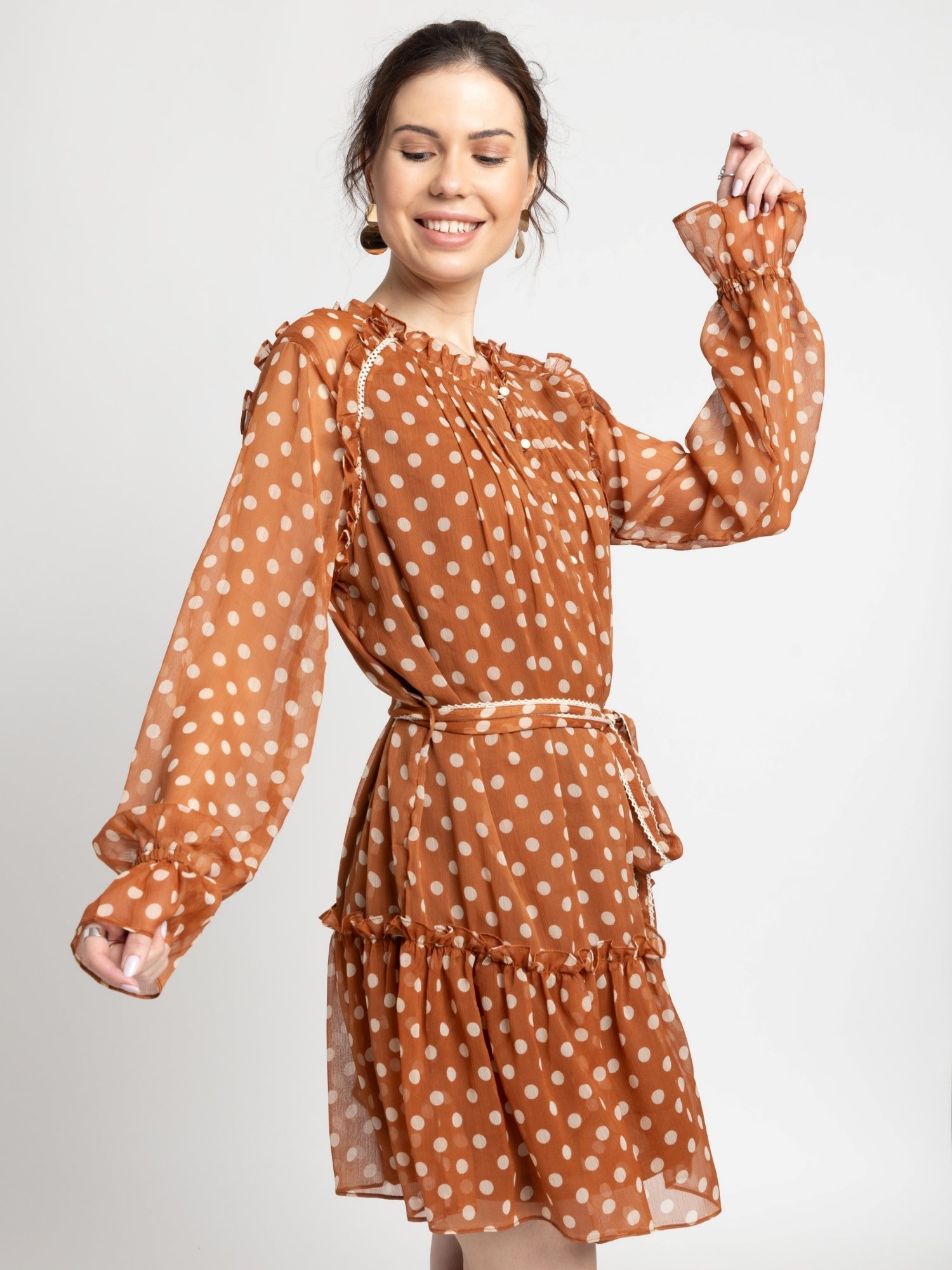 Brown Polka Mini Dress