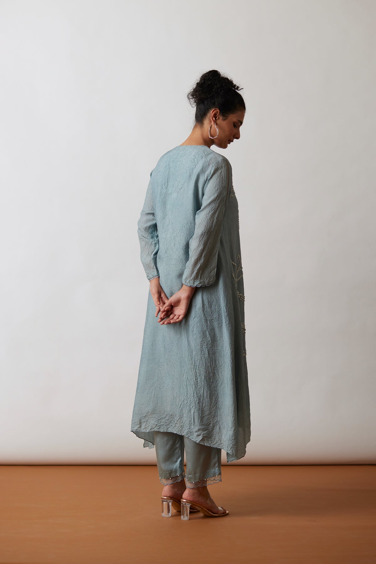 Cloud blue Crushed silk kurta set