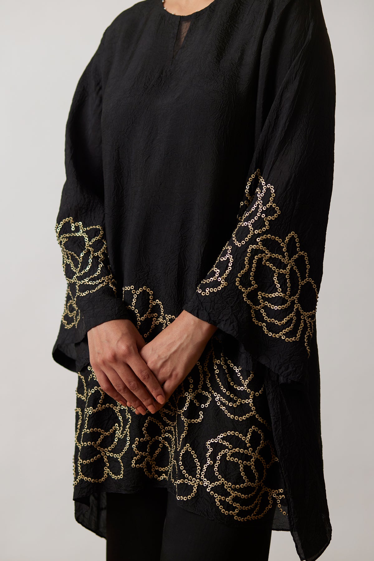 Black Crushed silk Tunic set