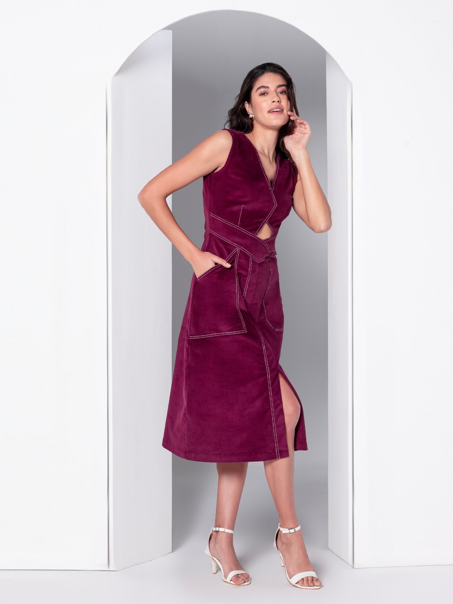 Bordeaux Allure Corduroy Midi Dress