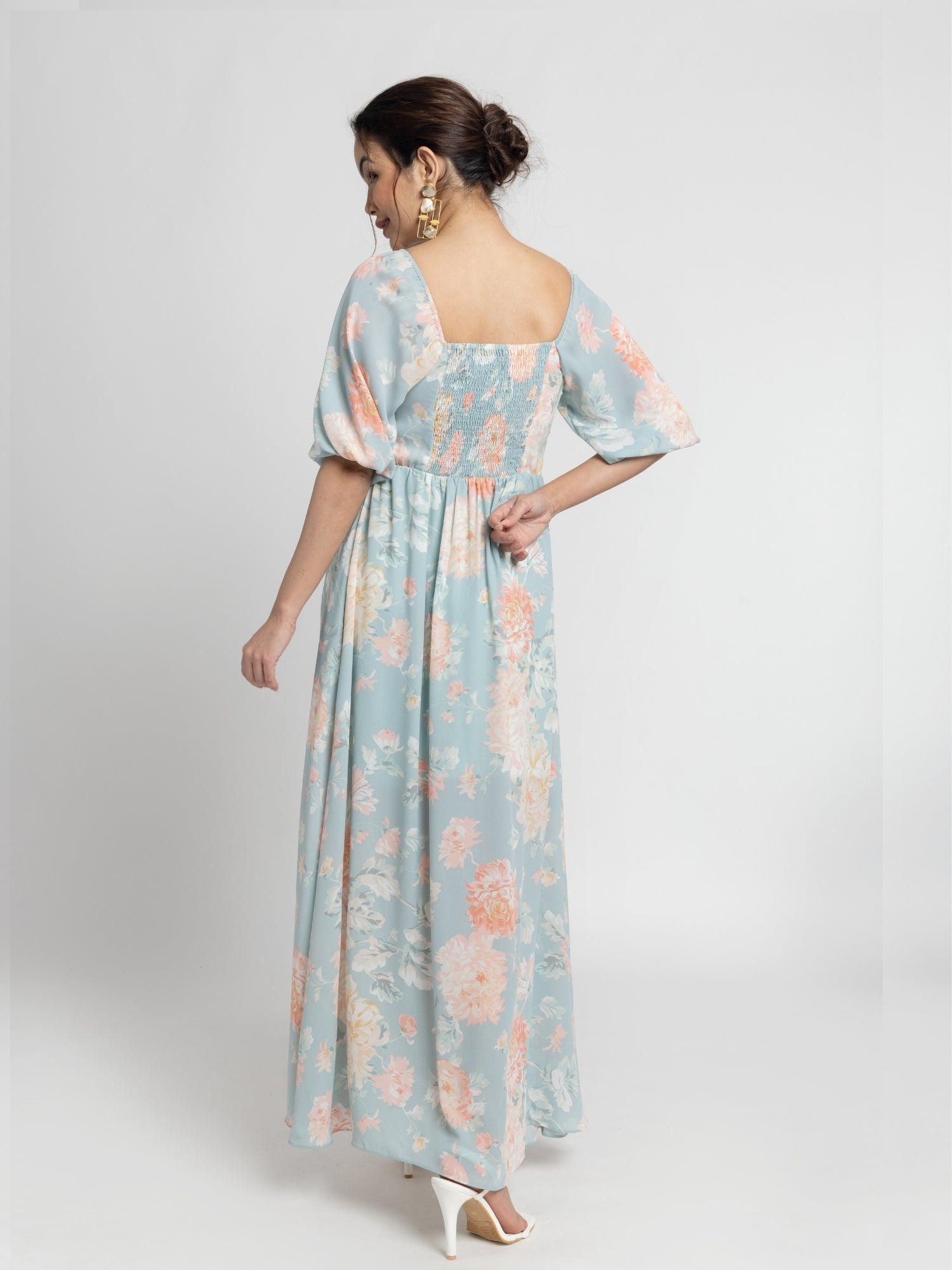 Frost Blue Yoke Maxi Dress
