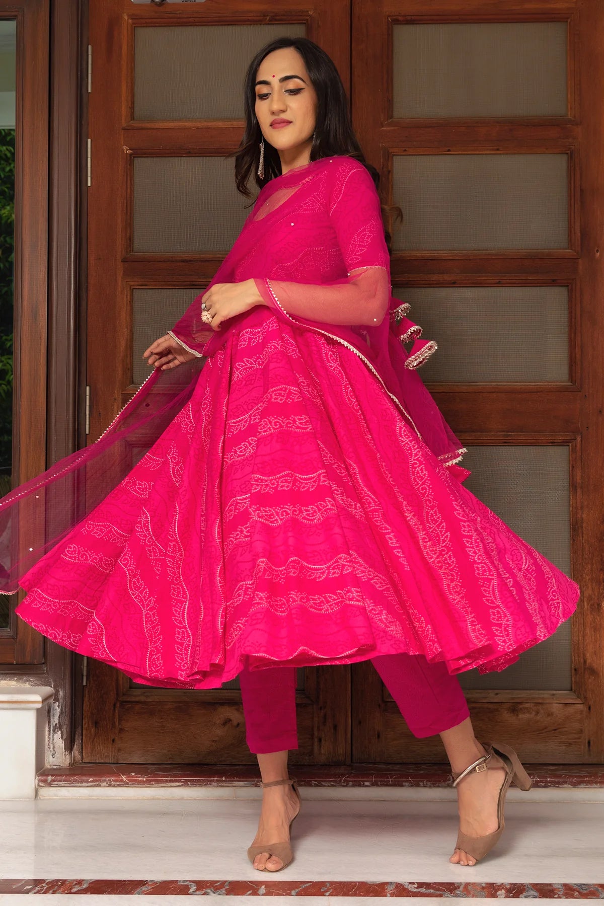 BHANDHEJ PINK COTTON ANARKALI SET