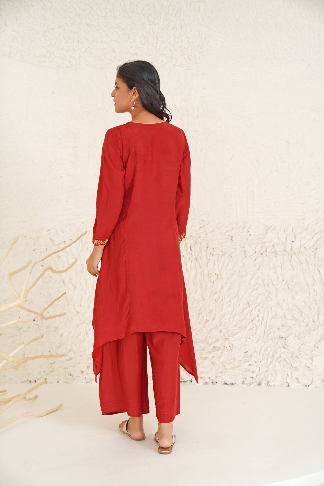 Rose Tone Kurta with Wide Leg Pants- Set of 2