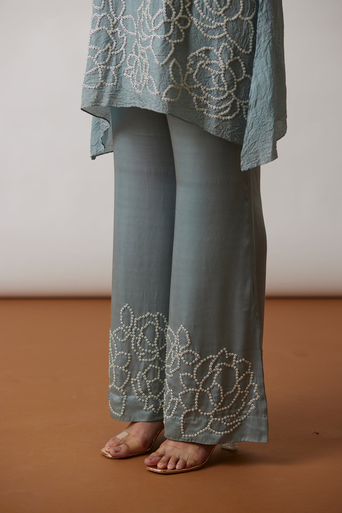 cloud blue Crushed silk Tunic set