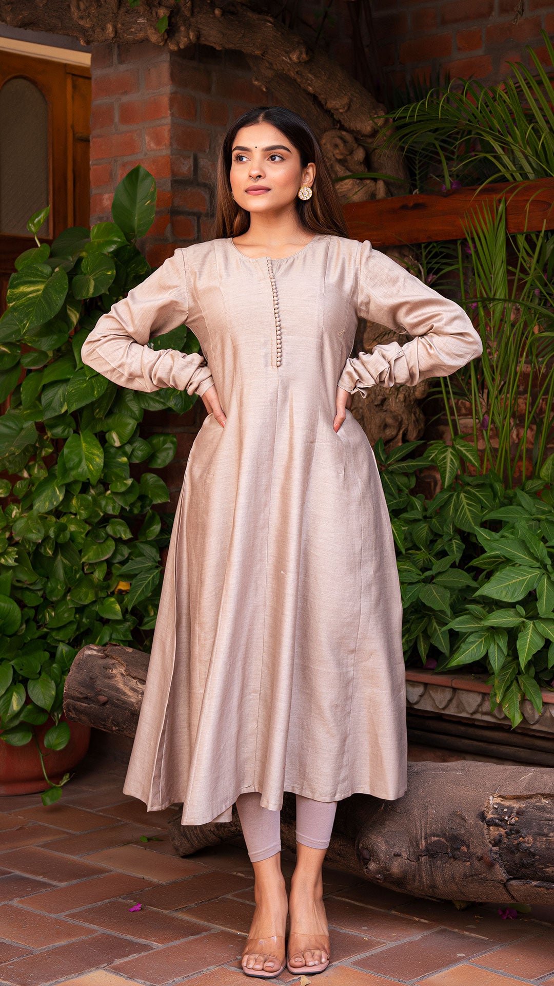 MEERA CHANDERI SILK ANARKALI KURTA IN GREY