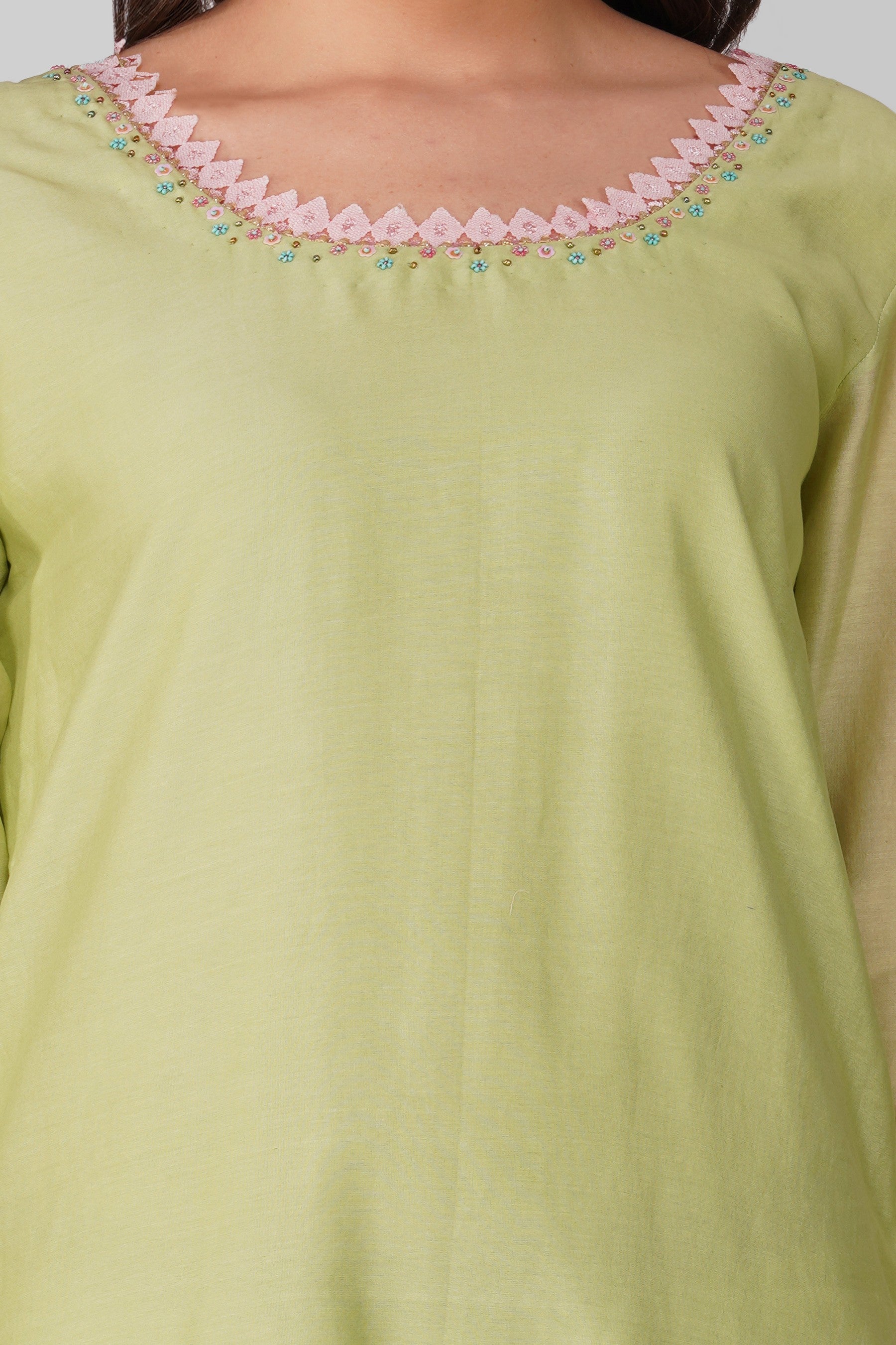 Small flower Green-Pink Kurta Set