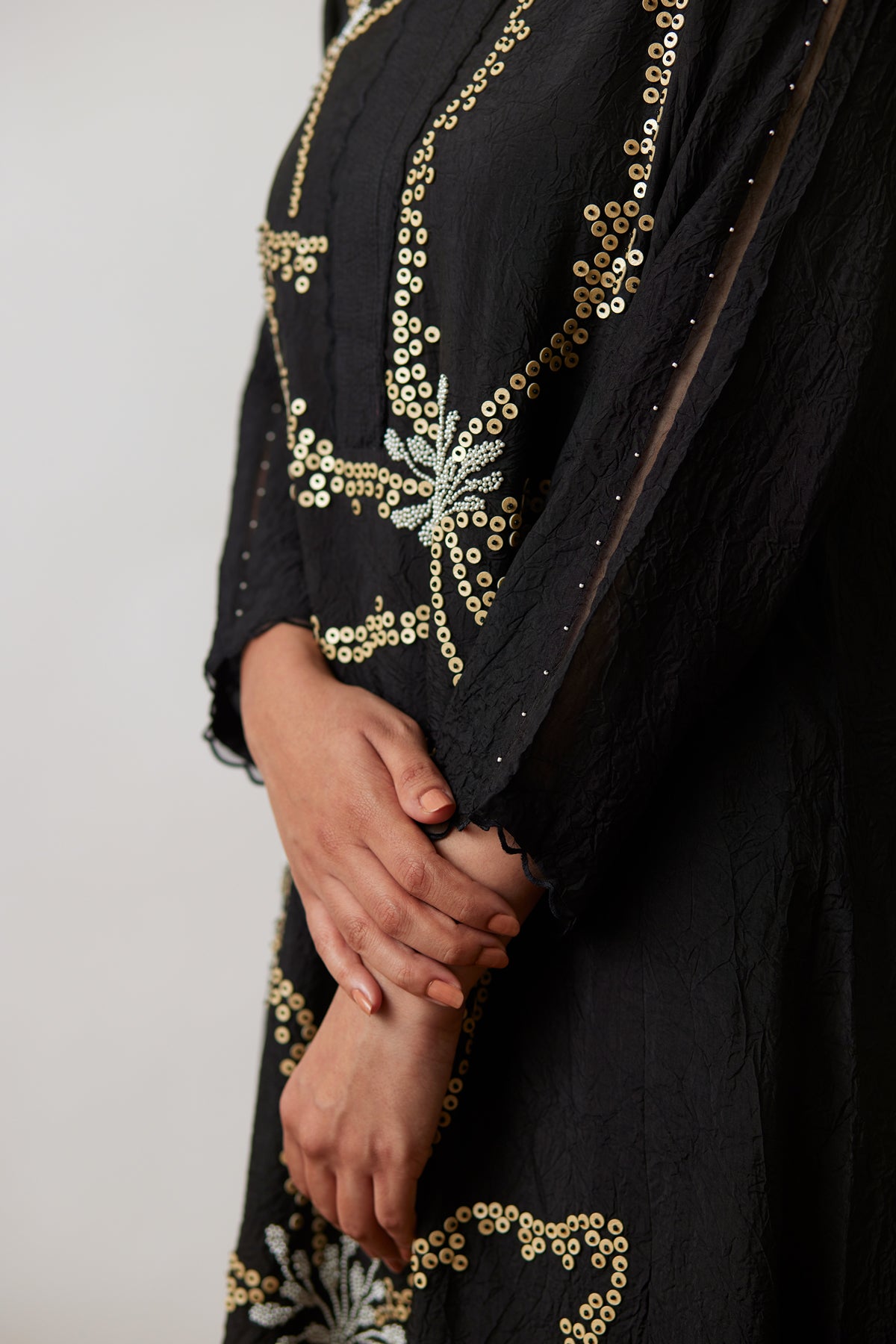 Black Crushed silk kurta set