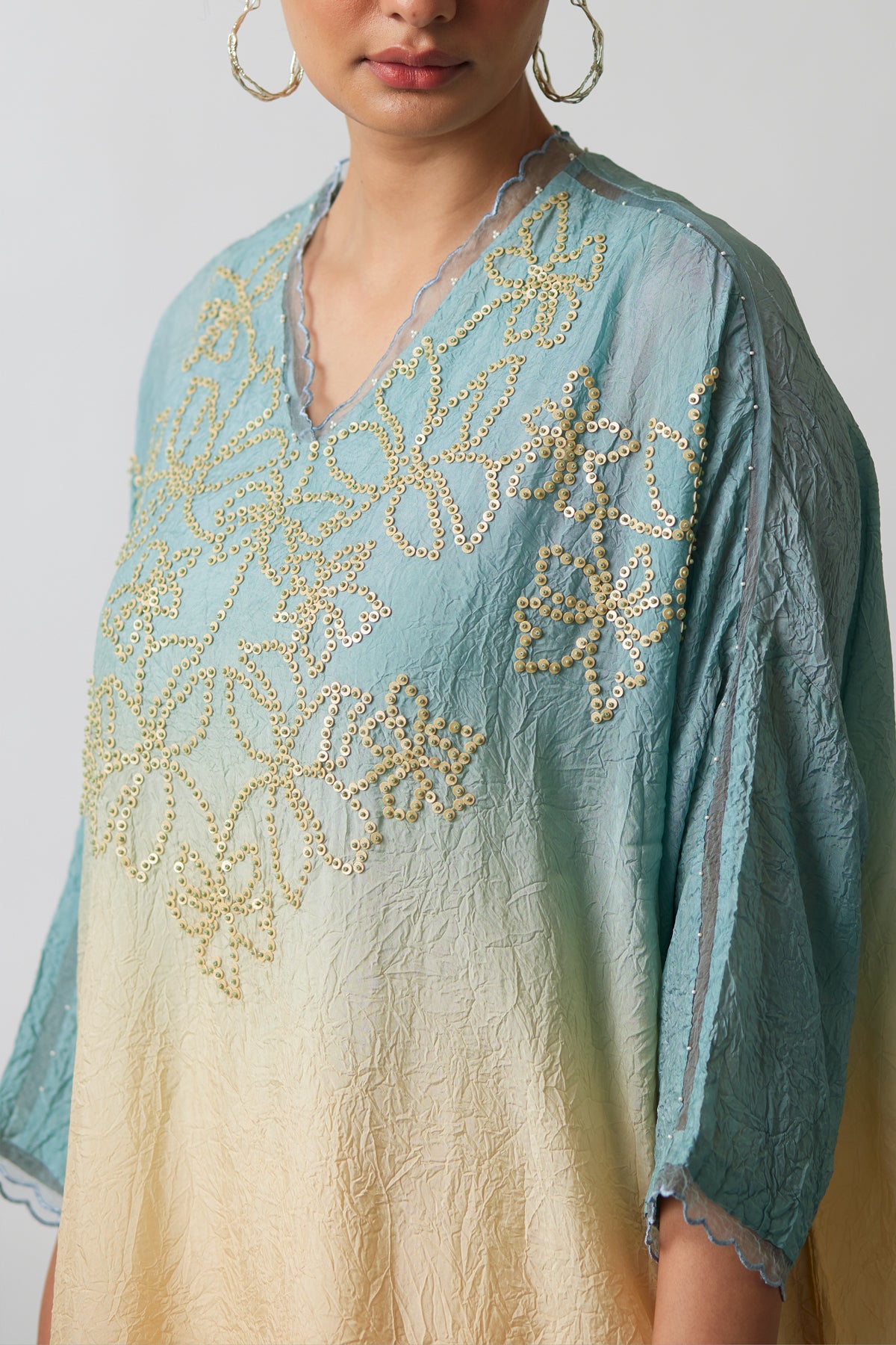 Cloud Blue Ombre Crushed silk Kaftan set