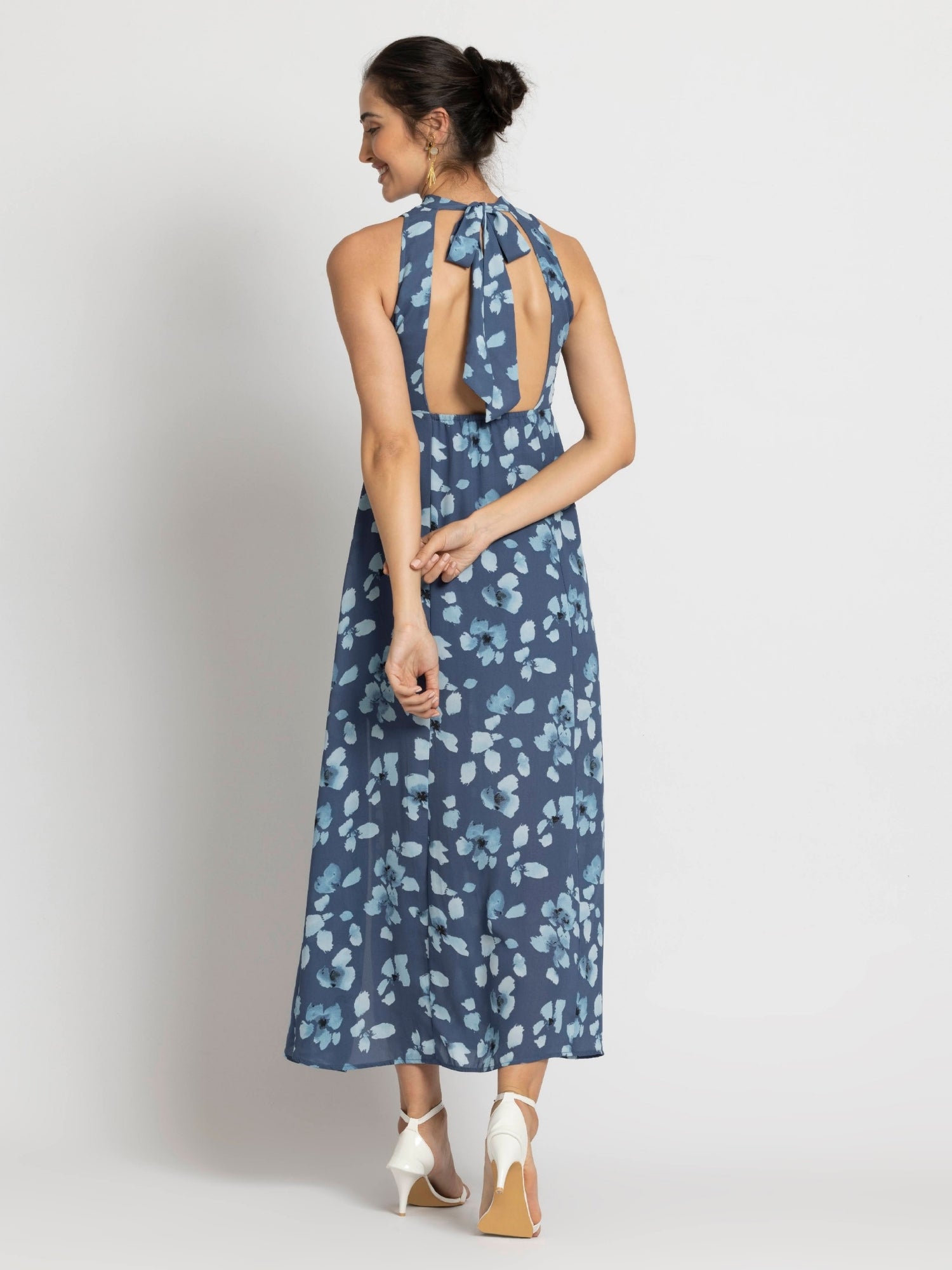Floral Waterfall Halterneck Maxi Dress