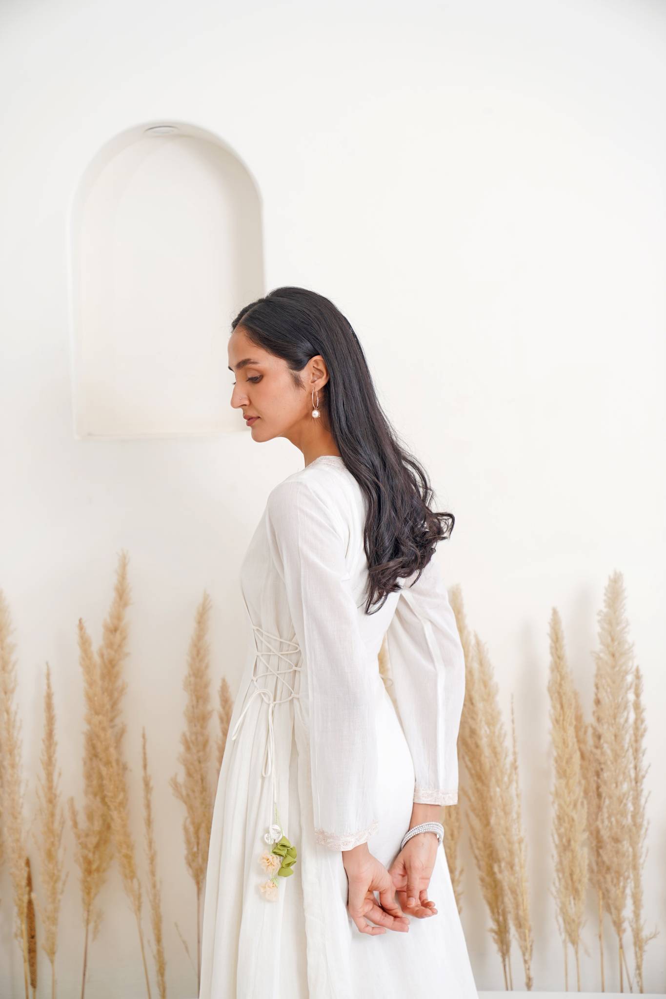 Ivory Cashmere Kurta with Wide Leg Pants- Set of 2