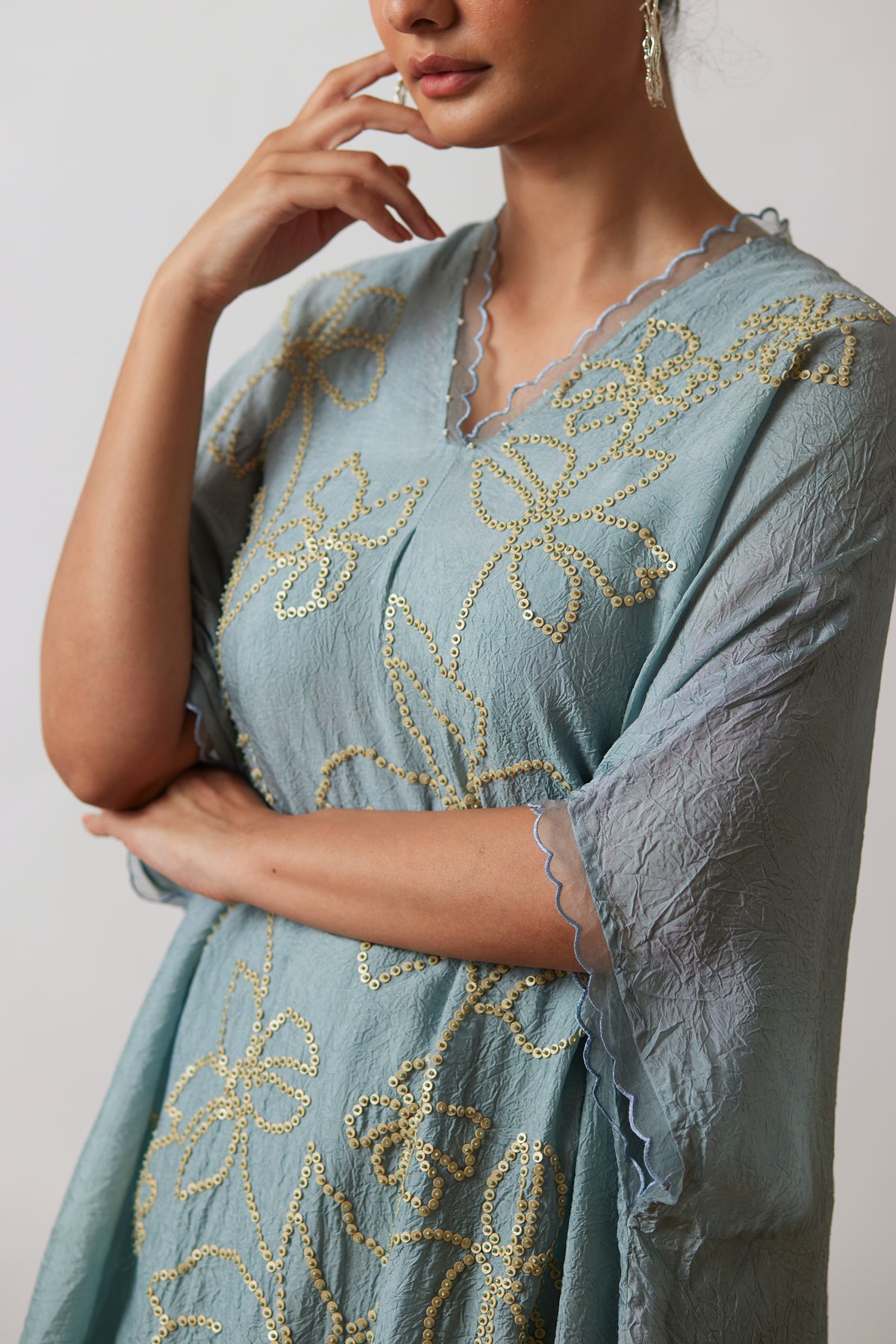 Cloud Blue Crushed silk Kaftan set