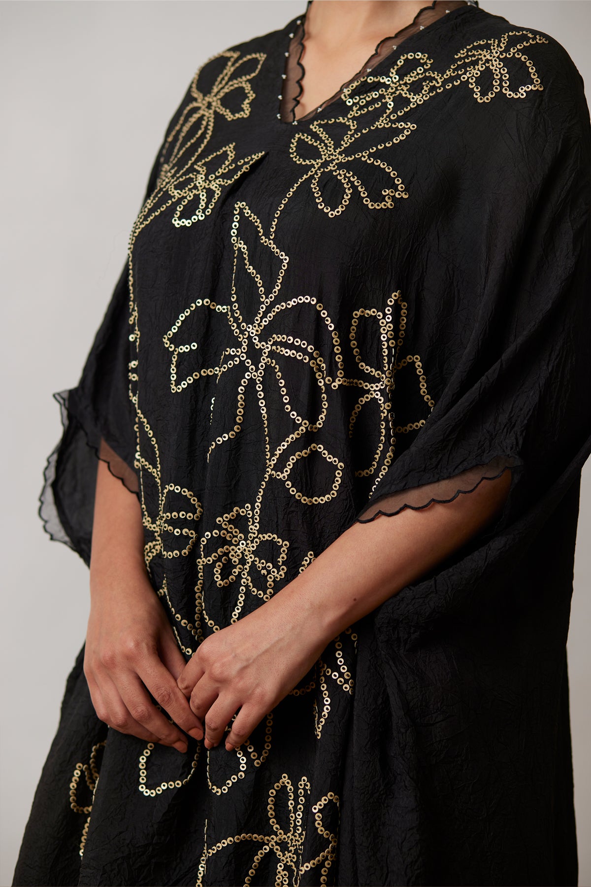 Black Crushed silk Kaftan set