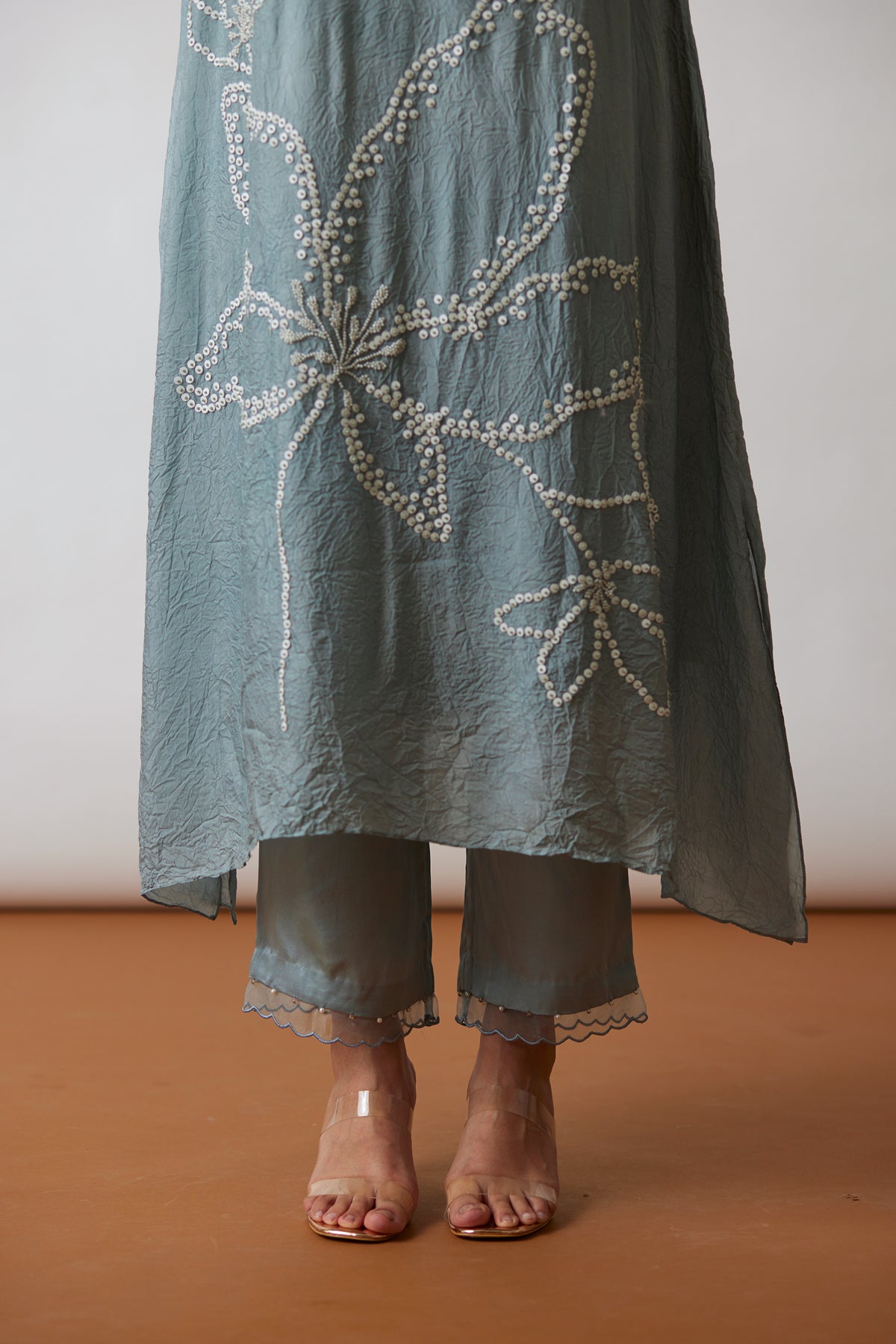 Cloud blue Crushed silk kurta set