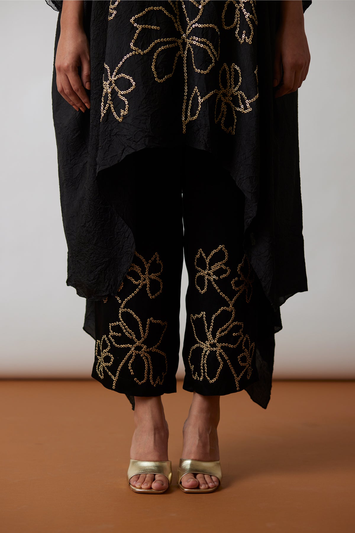 Black Crushed silk Kaftan set