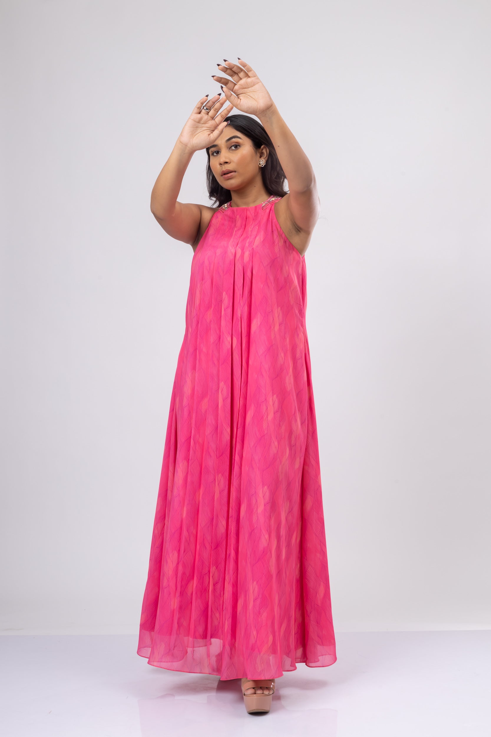 Irises Pink Halter Neck Maxi Dress