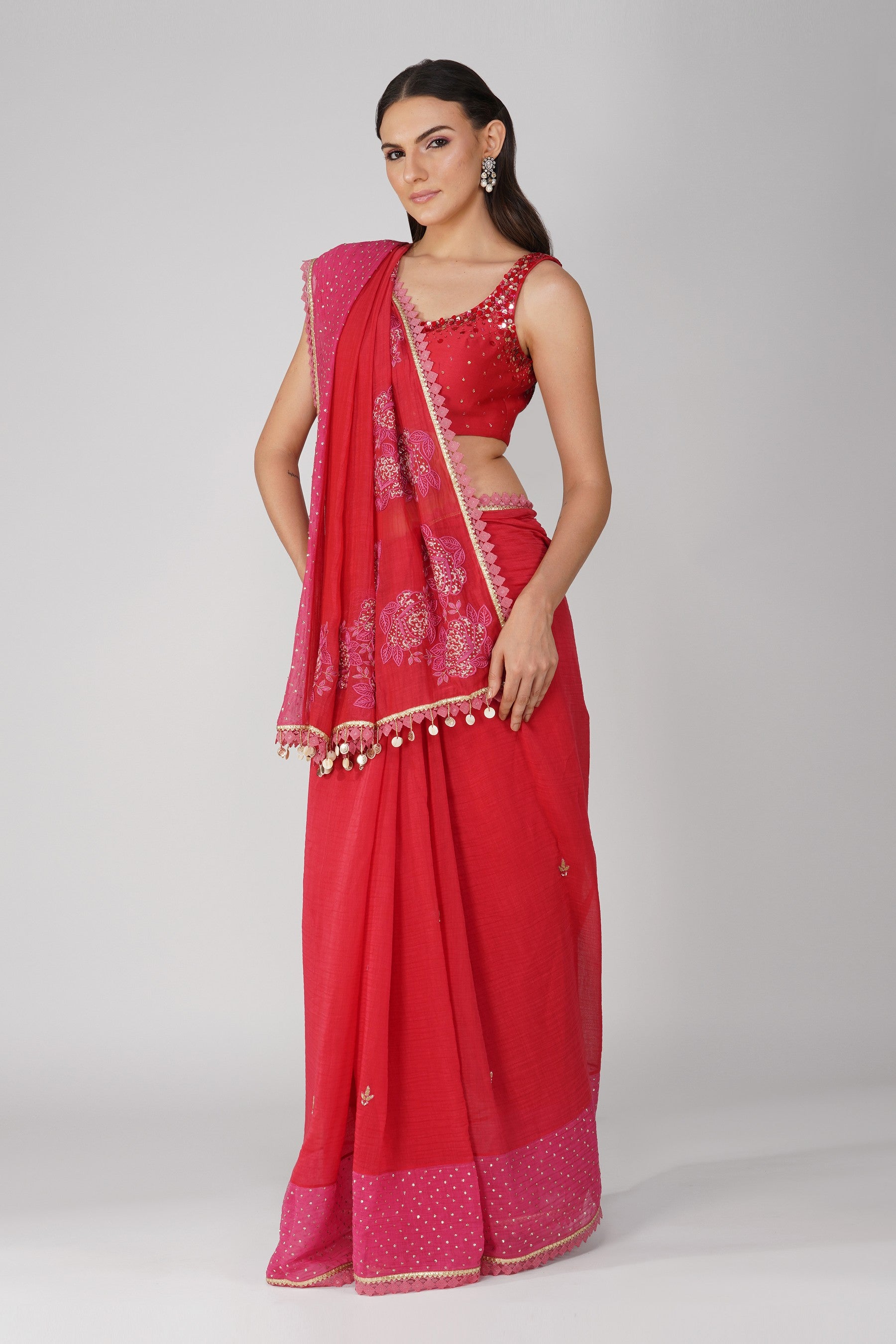 Starry Rose Two-Tone Saree Set