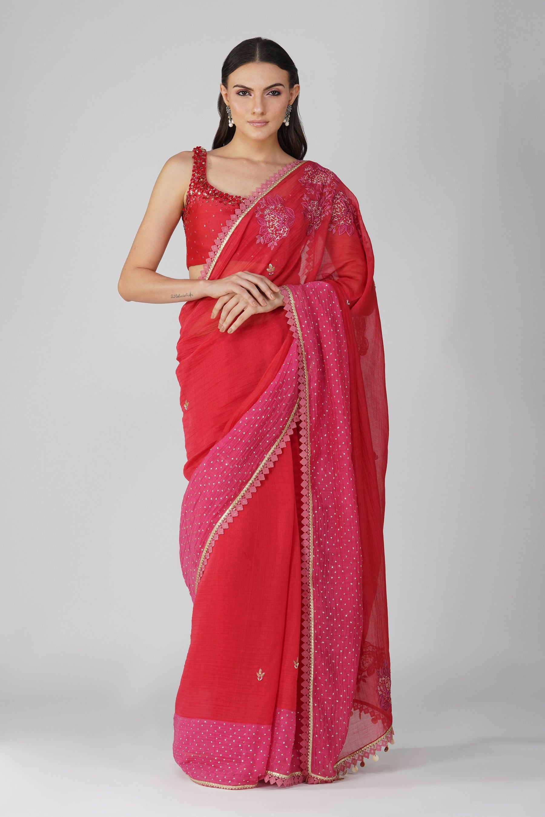 Starry Rose Two-Tone Saree Set