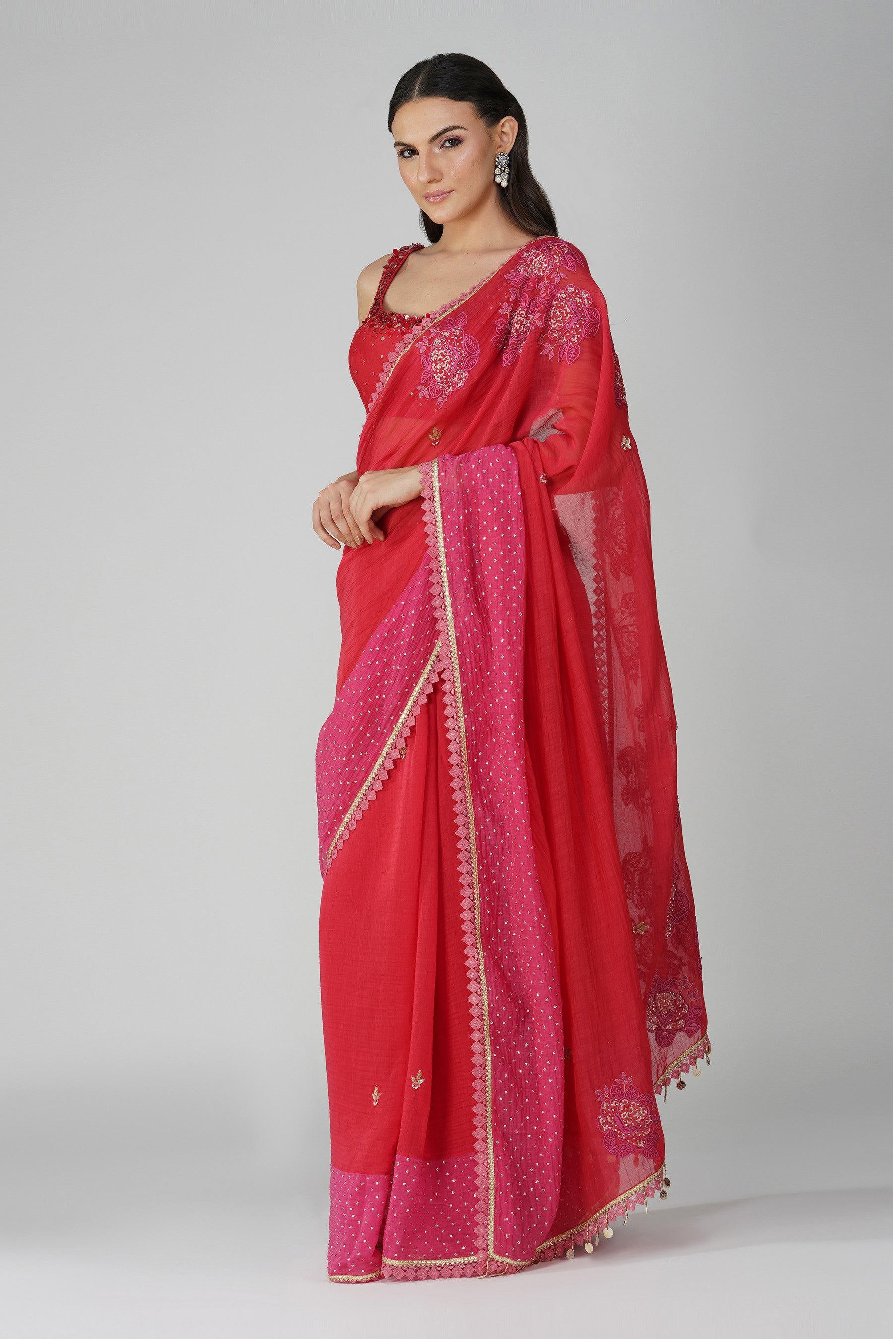 Starry Rose Two-Tone Saree Set