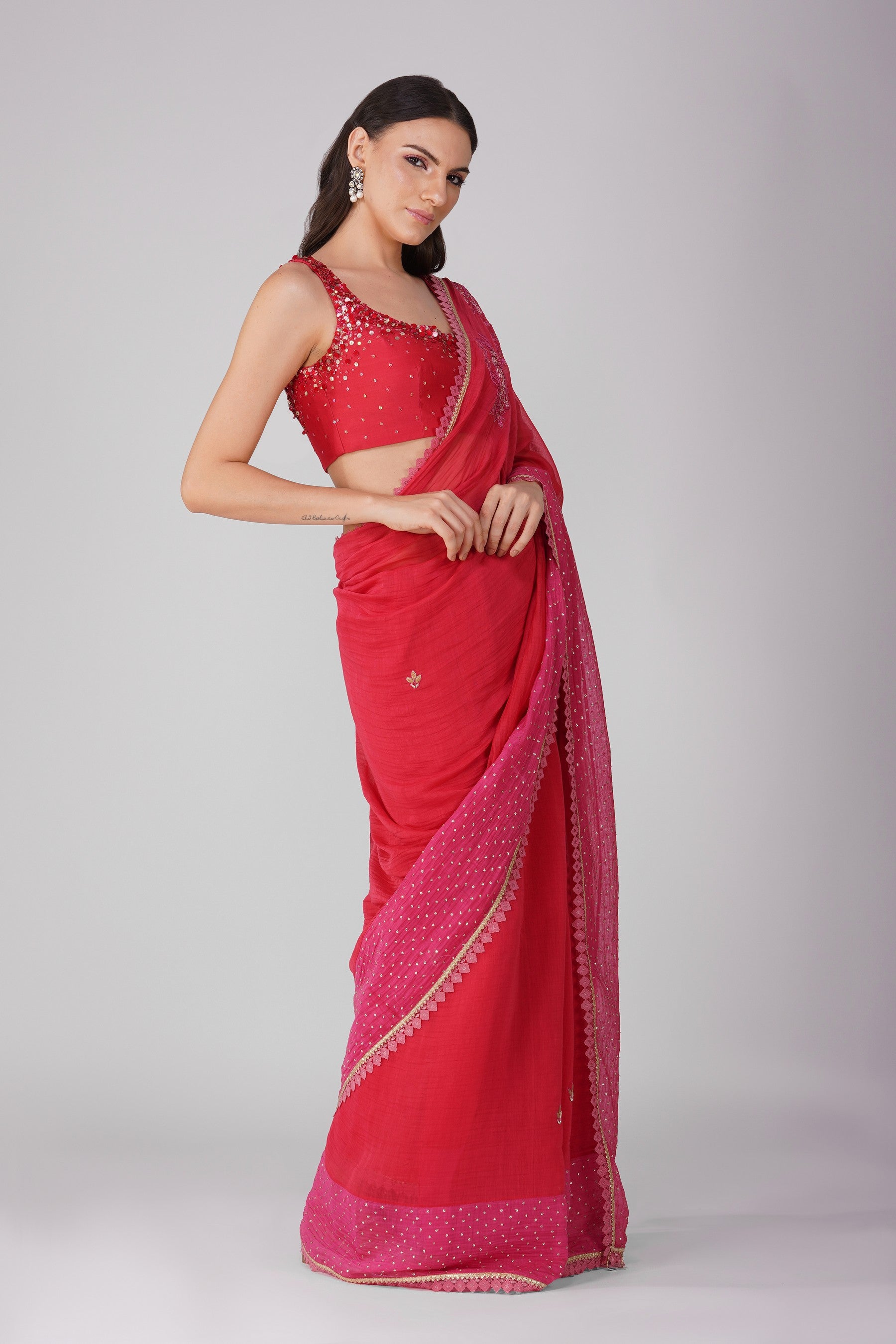 Starry Rose Two-Tone Saree Set