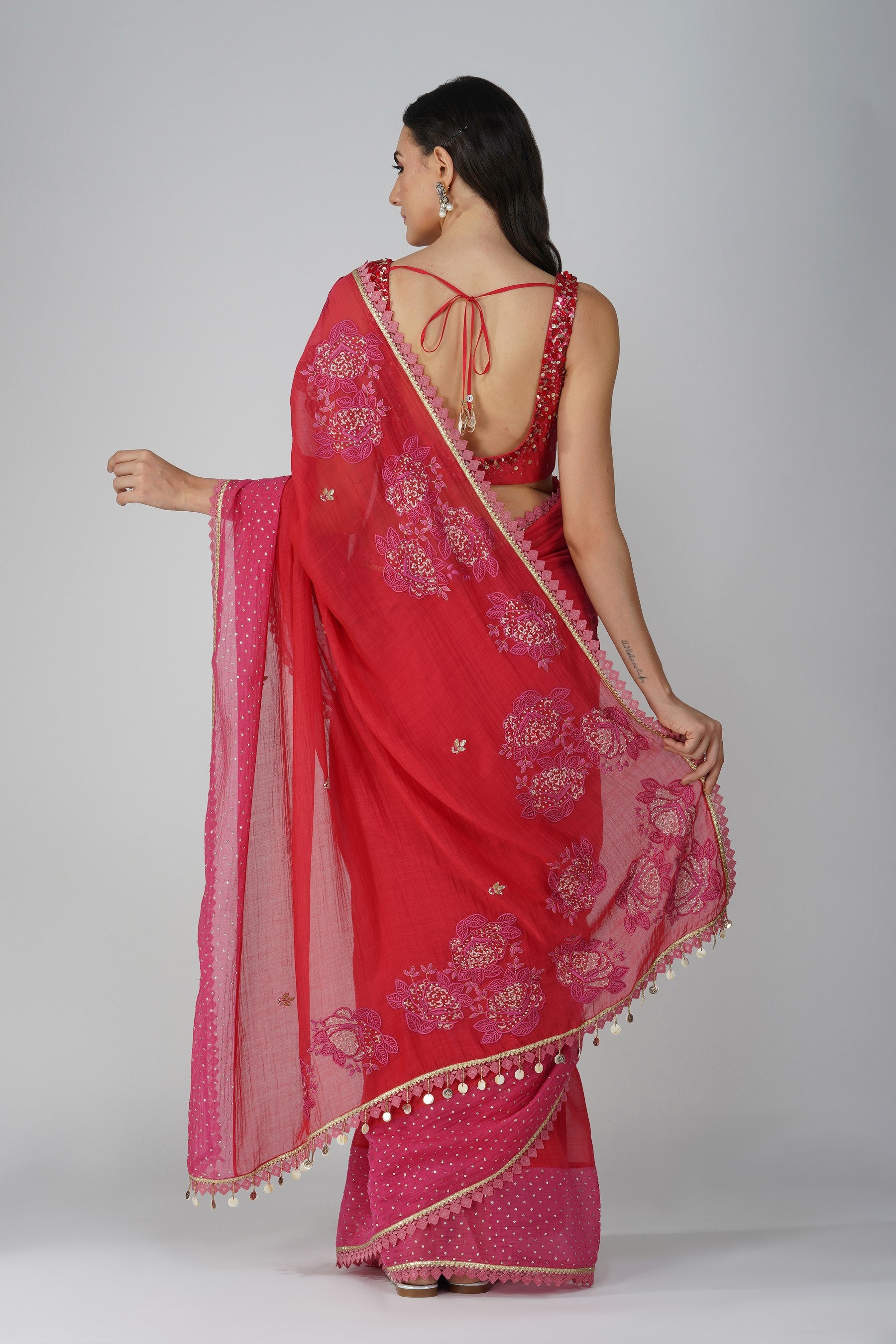 Starry Rose Two-Tone Saree Set