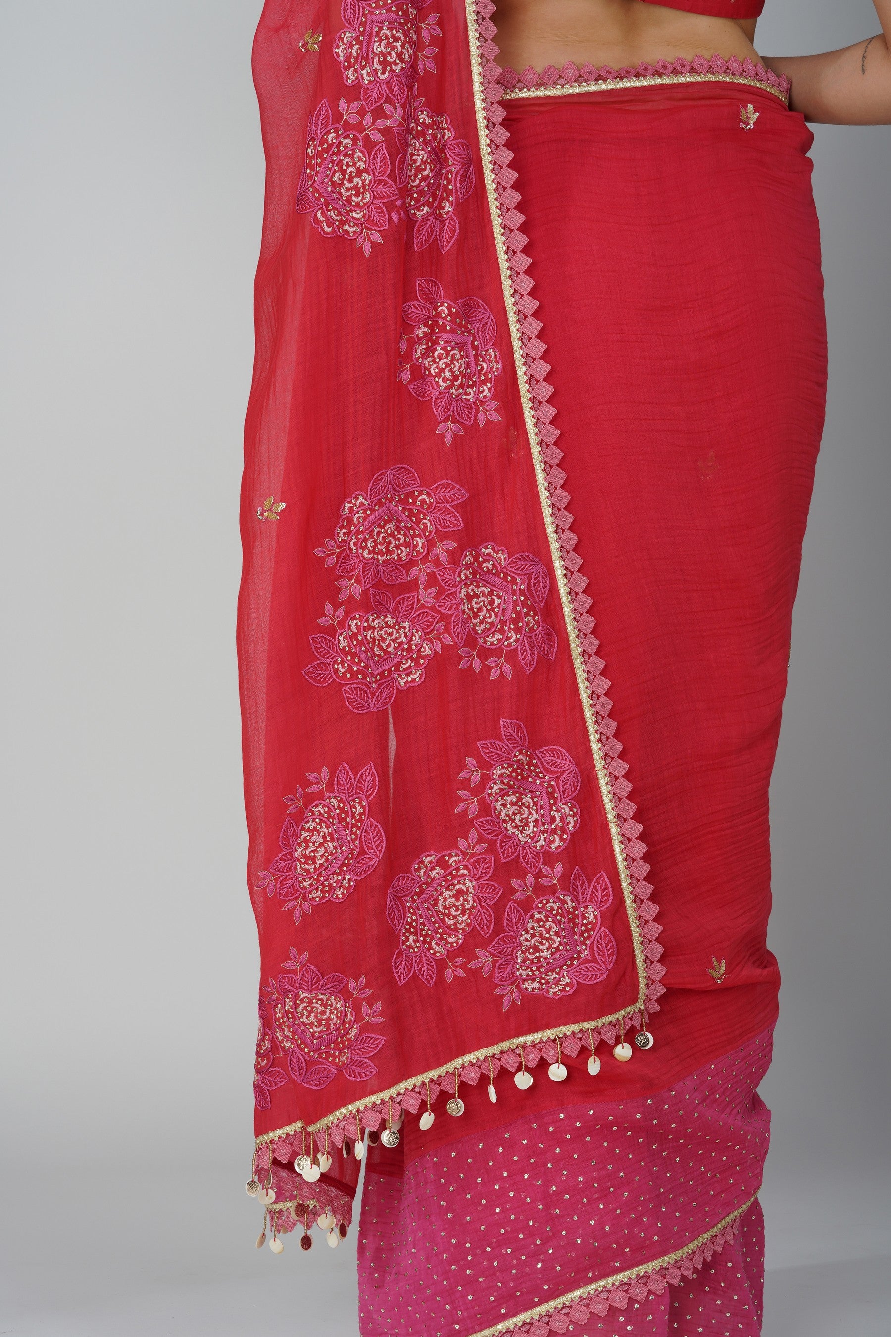 Starry Rose Two-Tone Saree Set