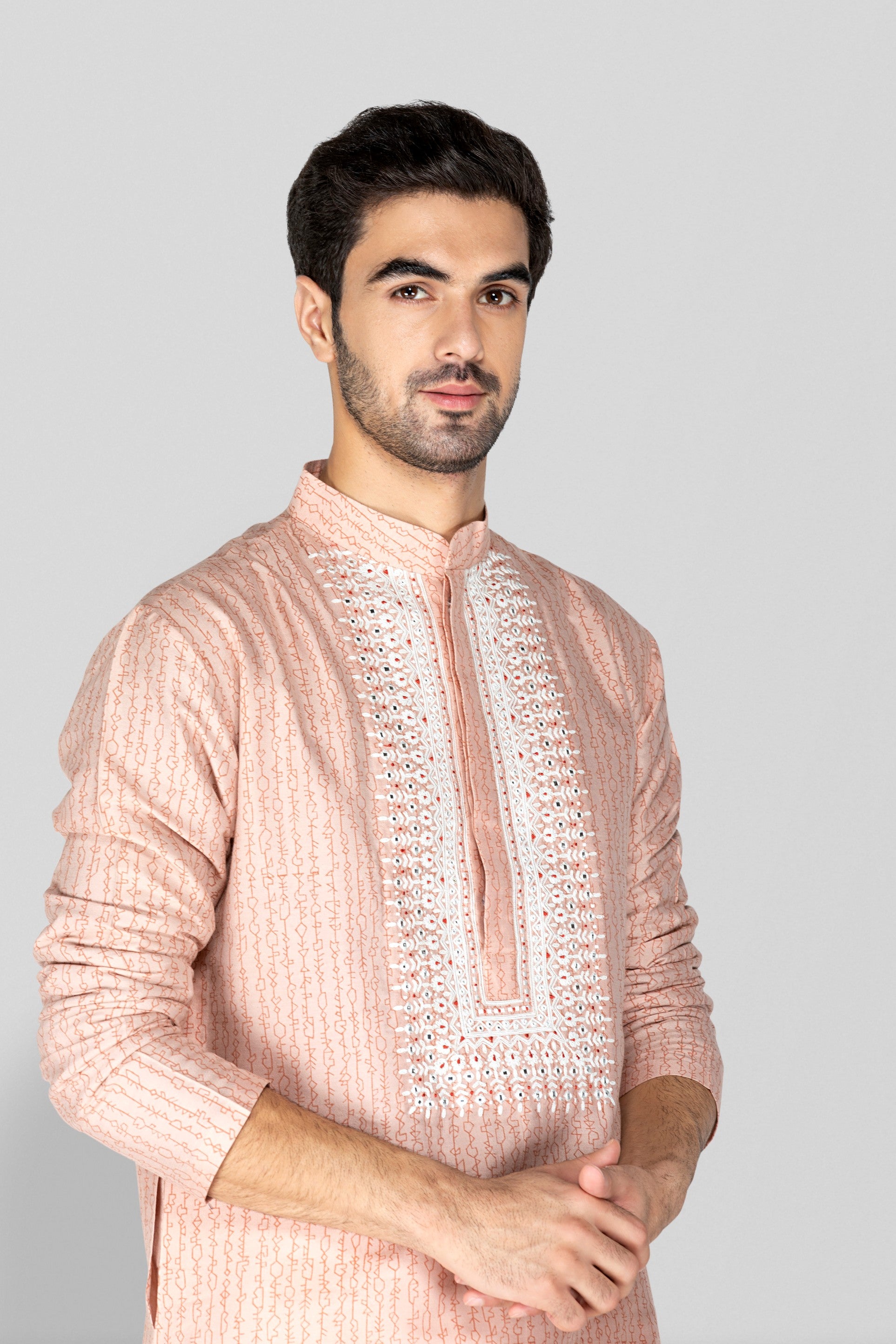 Peach Hand Block Printed Short Kurta Set