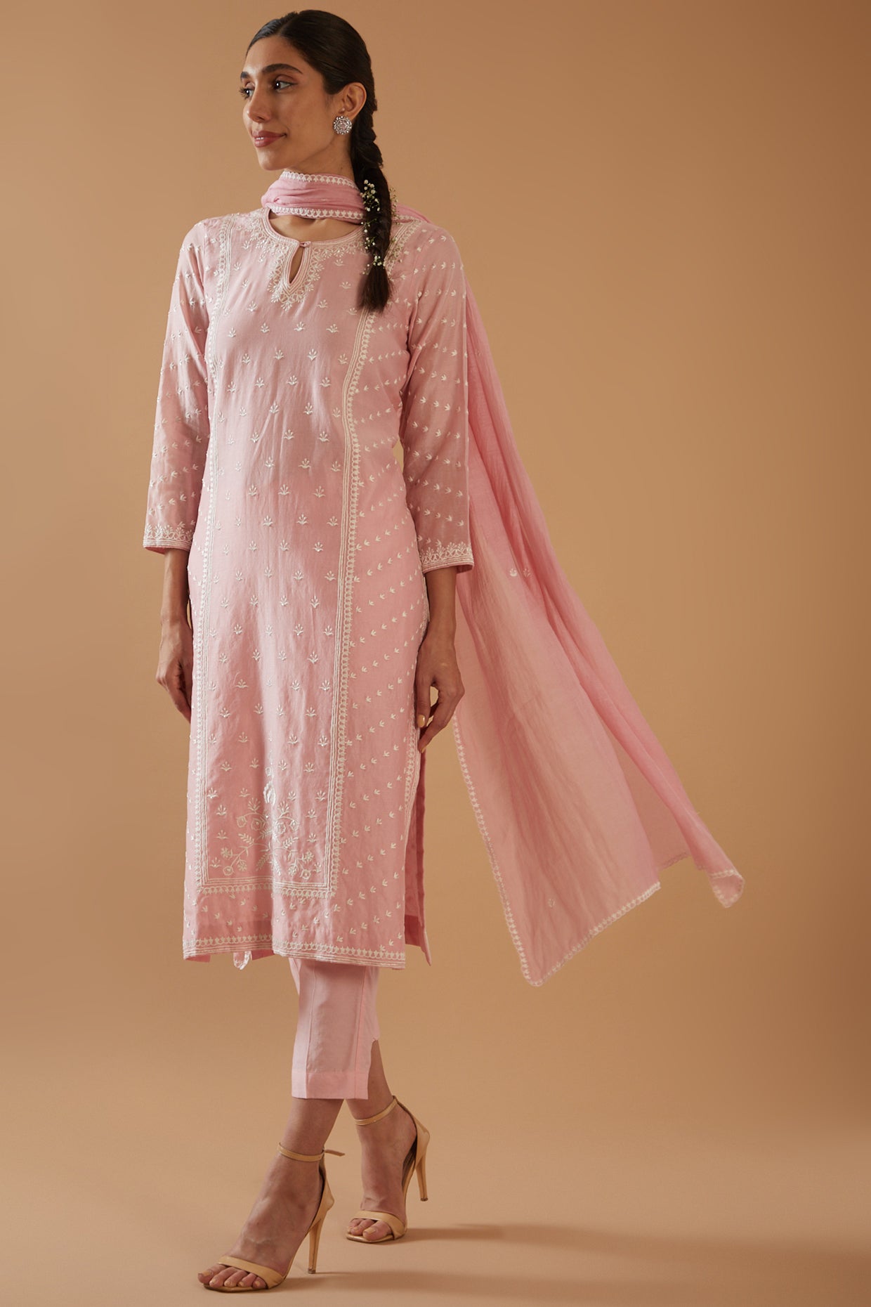 ROSE PINK CHAWAL TAKA KURTA SET