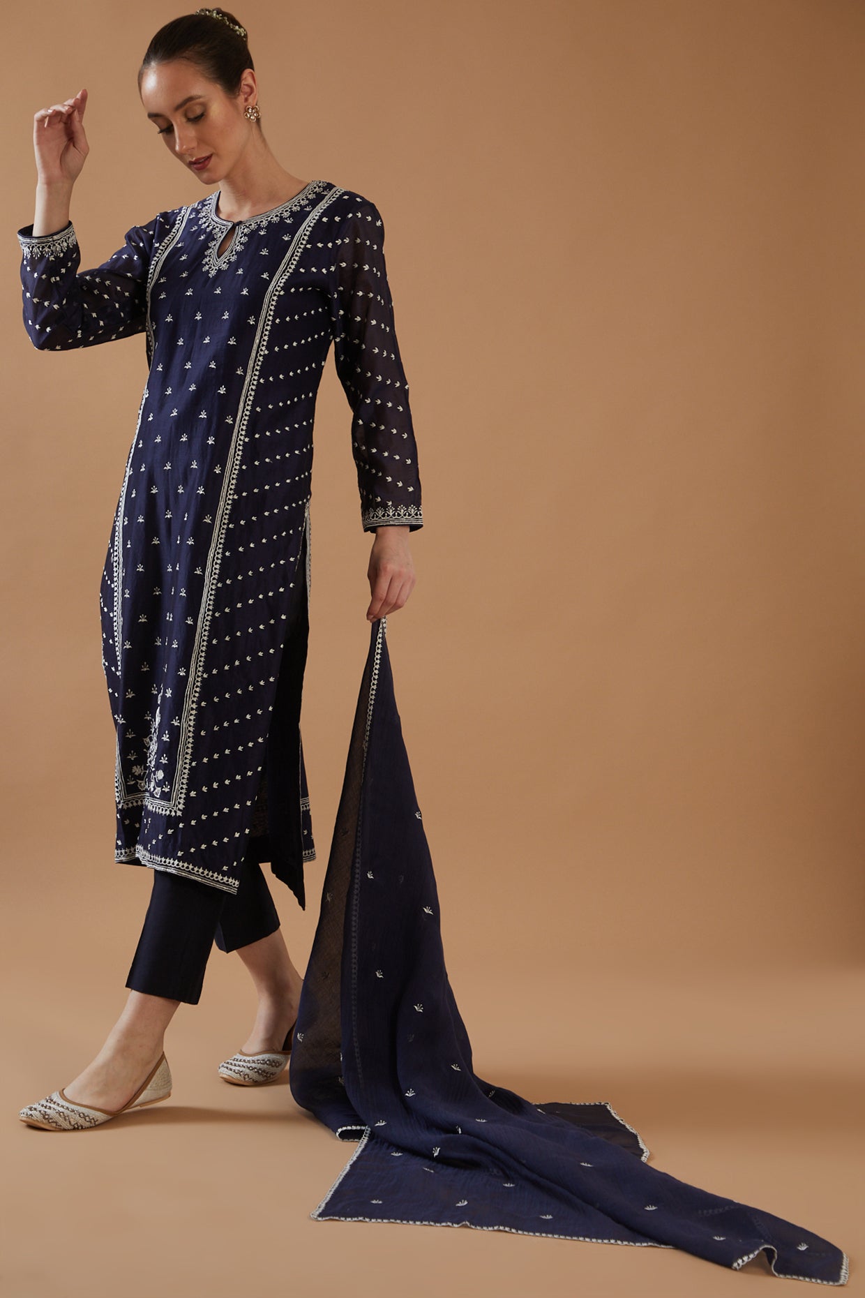 NAVY BLUE CHAWAL TAKA KURTA SET