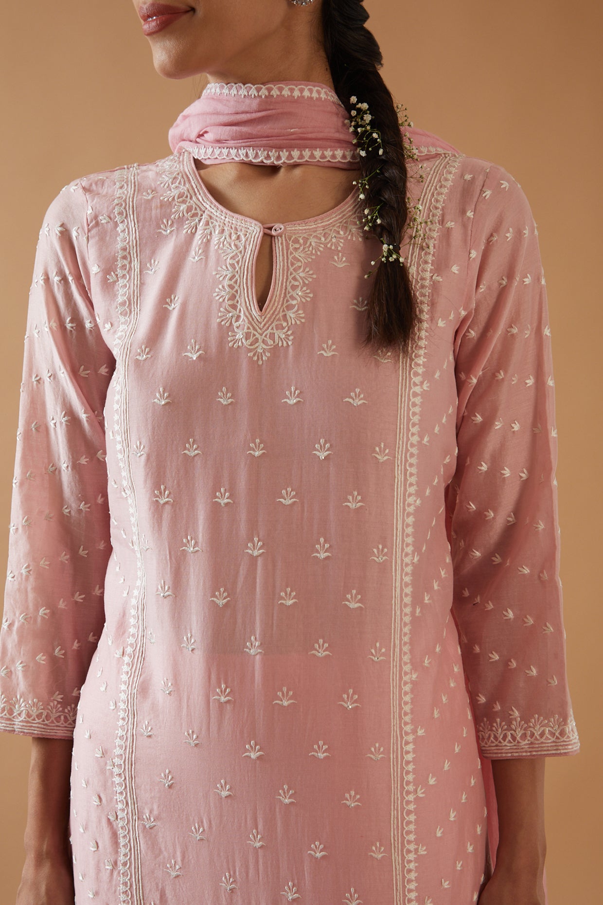 ROSE PINK CHAWAL TAKA KURTA SET