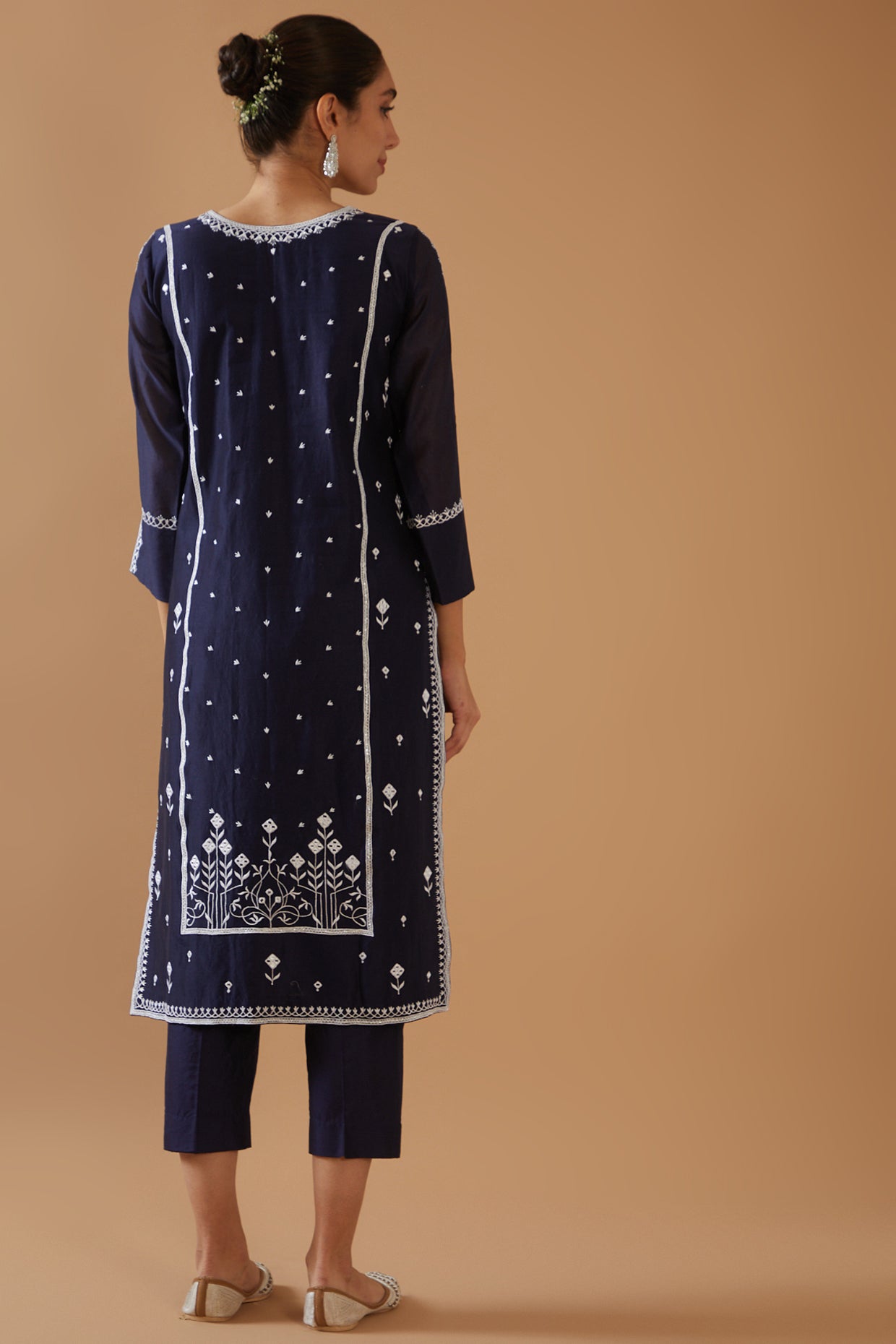 NAVY BLUE MIRROR WORK WITH CHAWAL TAKA KURTA SET