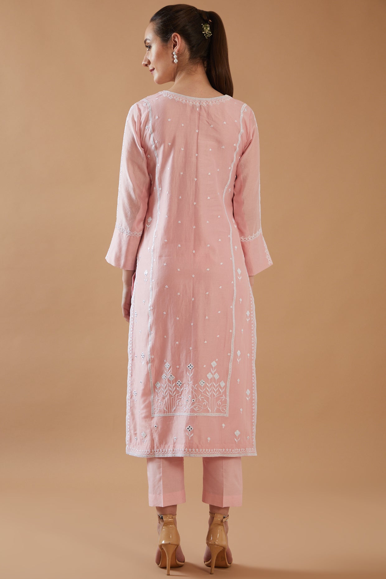 ROSE PINK MIRROR WORK WITH CHAWAL TAKA KURTA SET