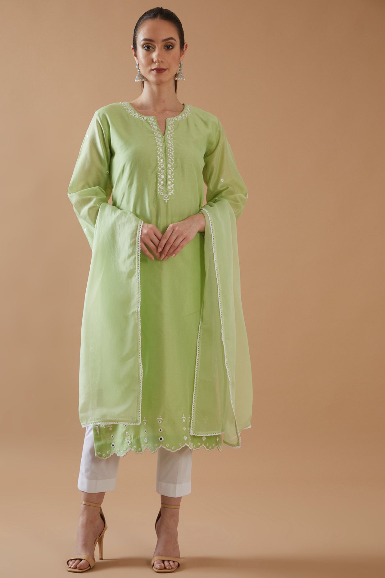 MINT GREEN MIRROR WORK KURTA SET