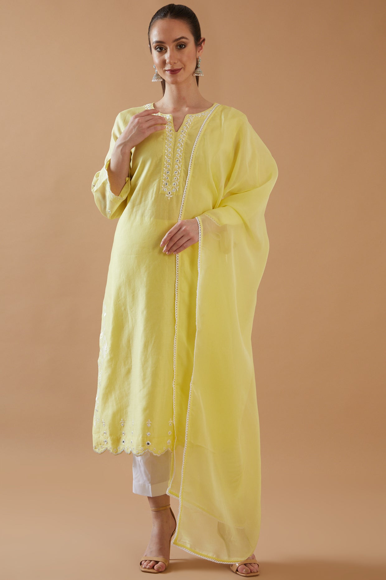 LEMON MIRROR WORK KURTA SET