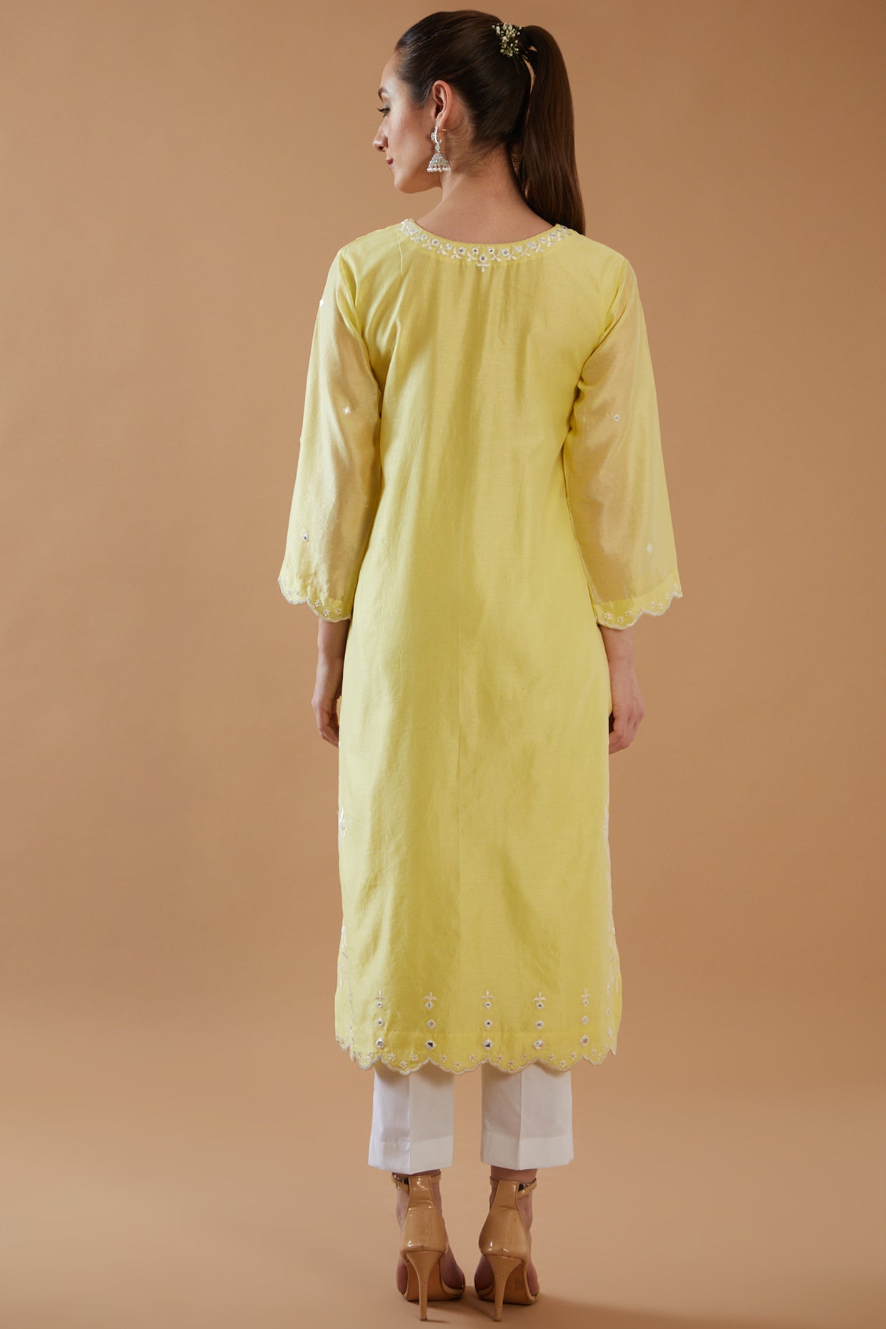 LEMON MIRROR WORK KURTA SET